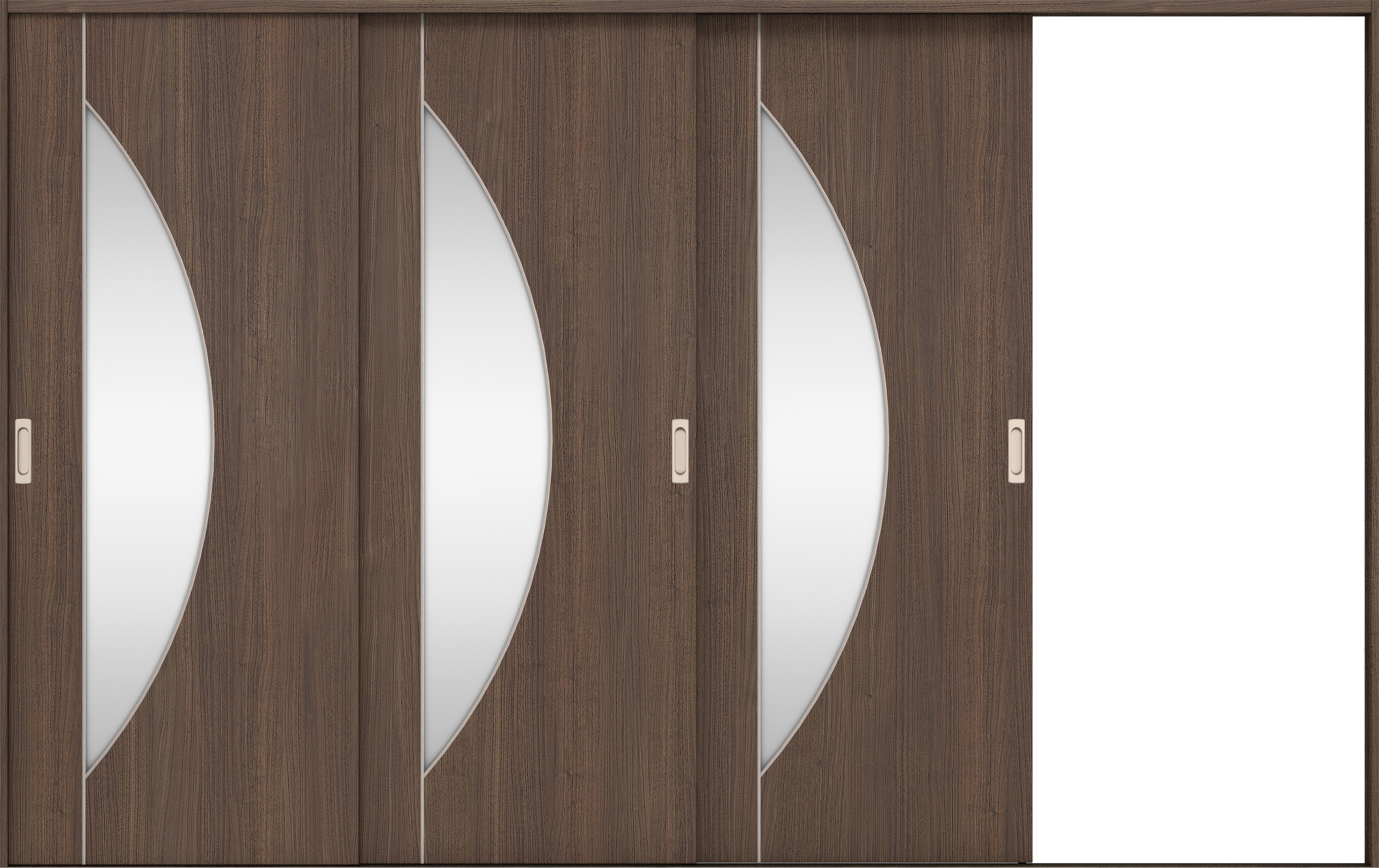 リビングドア　イエリア　引戸・３枚片引　扉セット　Ｄ５デザイン　３２２９幅用　２０００高　〈ダルブラウン柄〉　右引用　錠なし　ラクラクローズ付