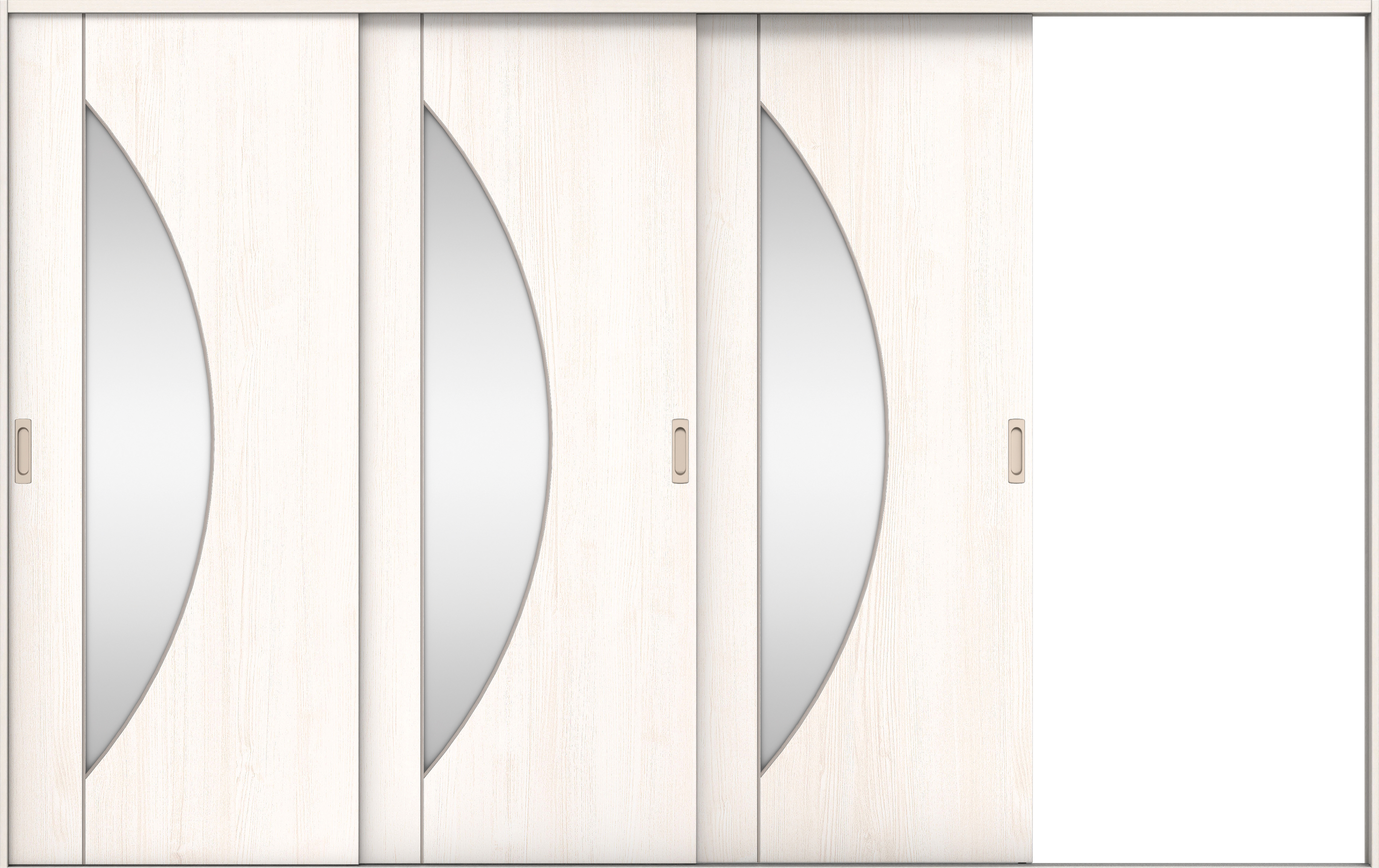 リビングドア　イエリア　引戸・３枚片引　扉セット　Ｄ５デザイン　３２２９幅用　２０００高　〈ネオホワイト柄〉　右引用　錠なし　ラクラクローズ付