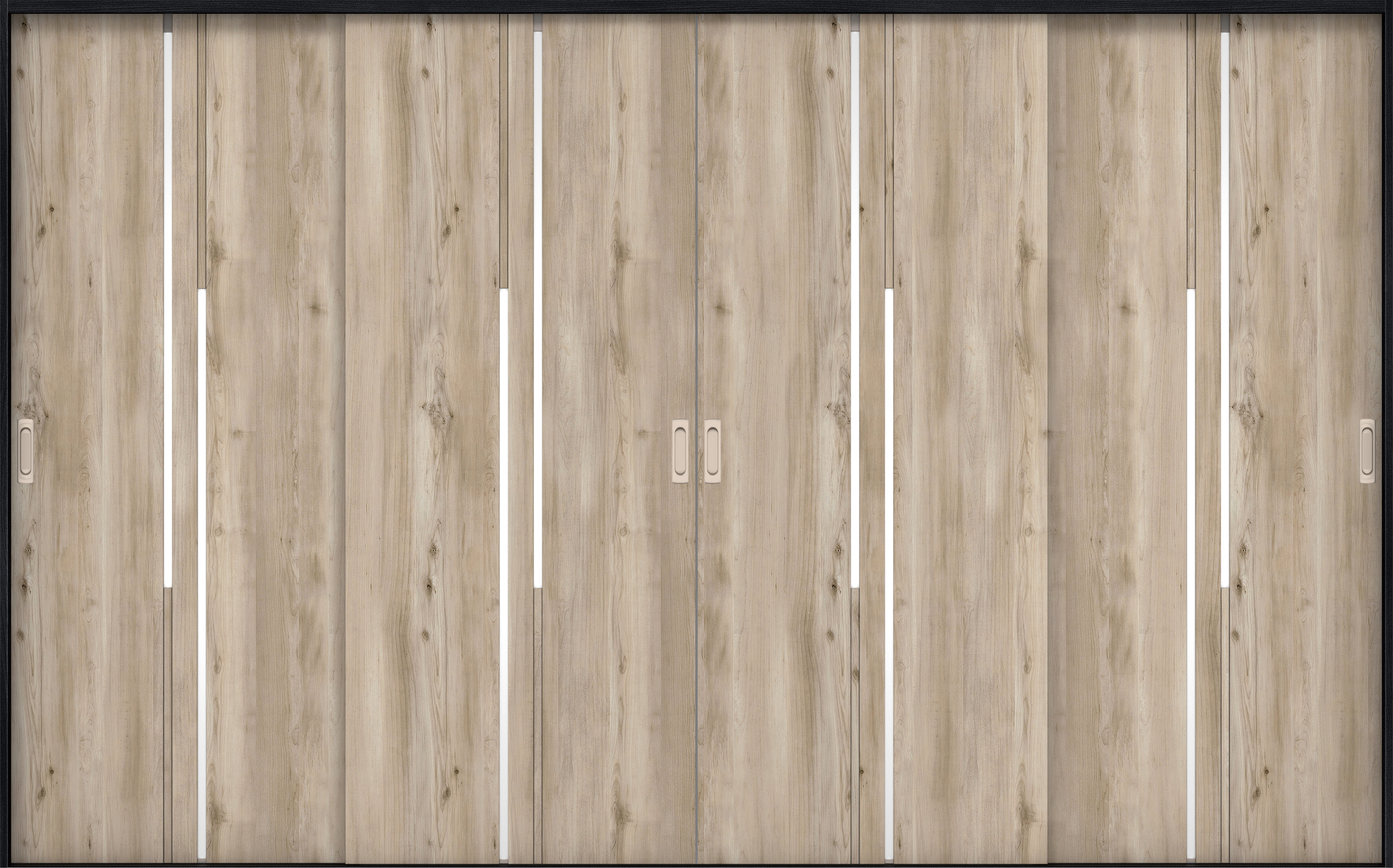 リビングドア　イエリア　引戸・４枚引違　扉セット　７Ｐデザイン　３２６６幅用　２０００高　〈スモークグレー柄〉　左右兼用　錠なし　ラクラクローズ付