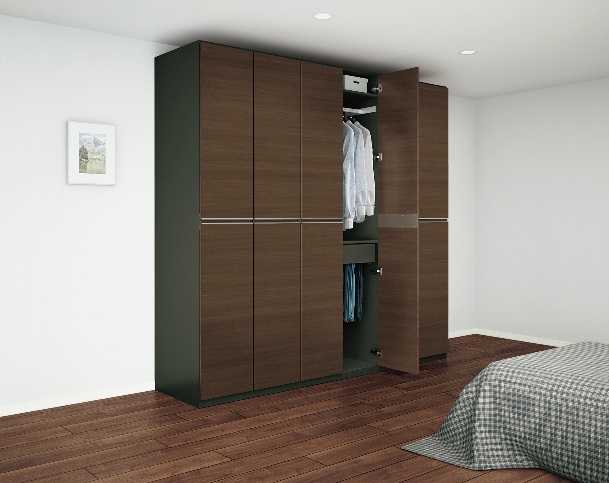 スタイリッシュファニチャー　ミセル　プラン４１　本体関係　床置ユニット垂直部材　床置ユニット水平部材　オプション　追加自在棚　床置ユニット用　収納内部パーツ　スラックスハンガー　引出し　ハンガーパイプ　開き扉（ウッド）　イエリアカラー　耐震ロック標準　オプション　開き扉用耐震ロック施工ジグ　施工・取扱説明書