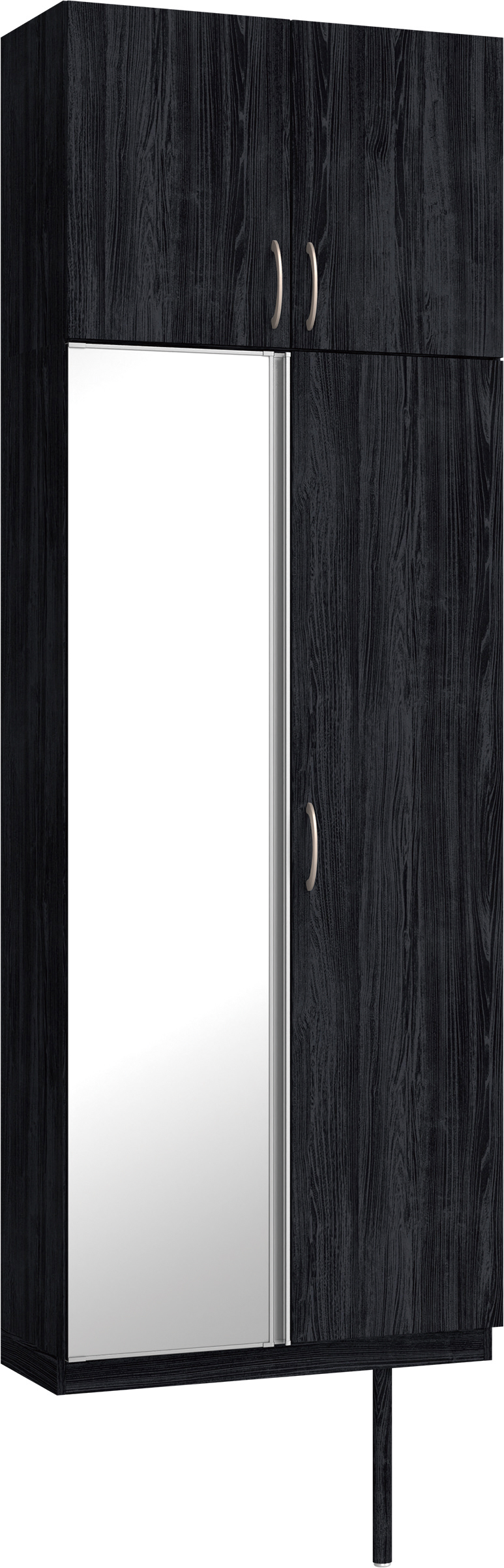 玄関収納　イエリア　開き戸ユニット　フラット縦木目　Ｓ２５　トールＰＬＡＮ　シューズ収納　ミラー扉　８００幅　〈モスブラック柄〉　ハンドルラウンド型〈Ｔシルバー色〉