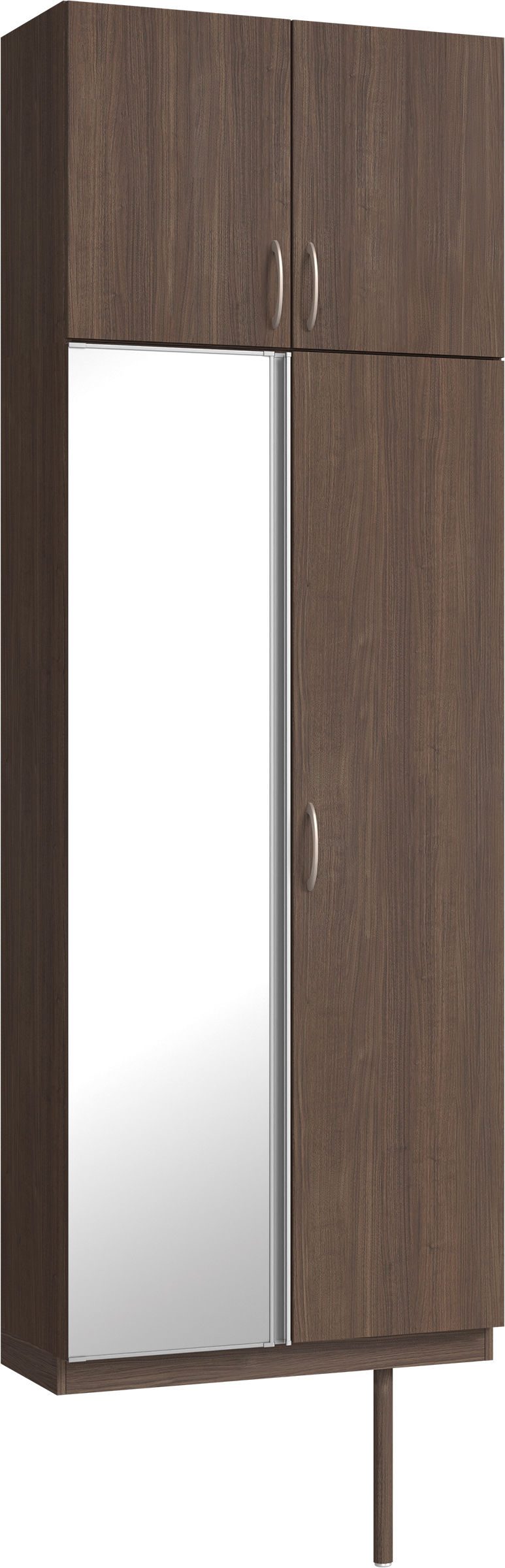玄関収納　イエリア　開き戸ユニット　フラット縦木目　Ｓ２５　トールＰＬＡＮ　シューズ収納　ミラー扉　８００幅　〈ダルブラウン柄〉　ハンドルラウンド型〈Ｔシルバー色〉