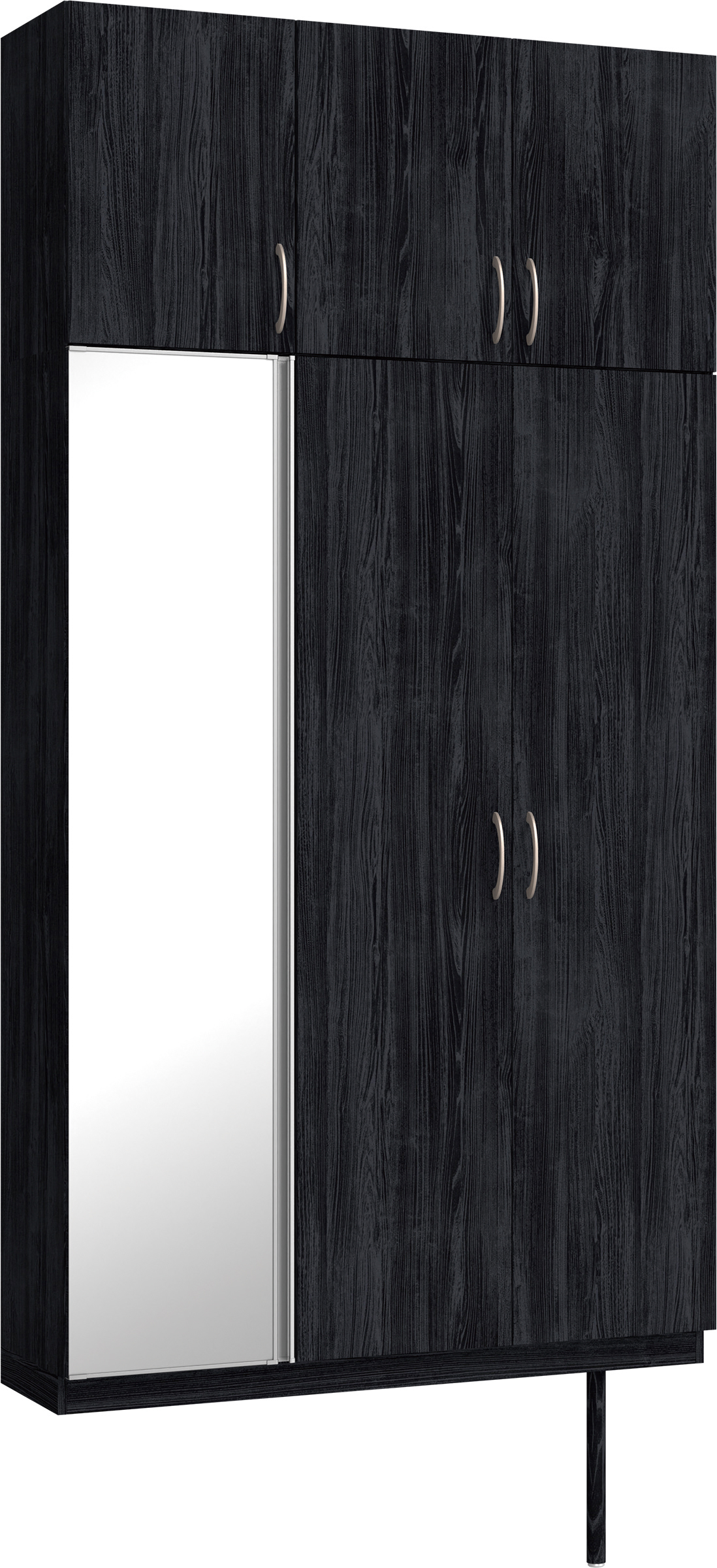 玄関収納　イエリア　開き戸ユニット　フラット縦木目　Ｓ３５　トールＰＬＡＮ　シューズ収納　ミラー扉　１２００幅　〈モスブラック柄〉　ハンドルラウンド型〈Ｔシルバー色〉