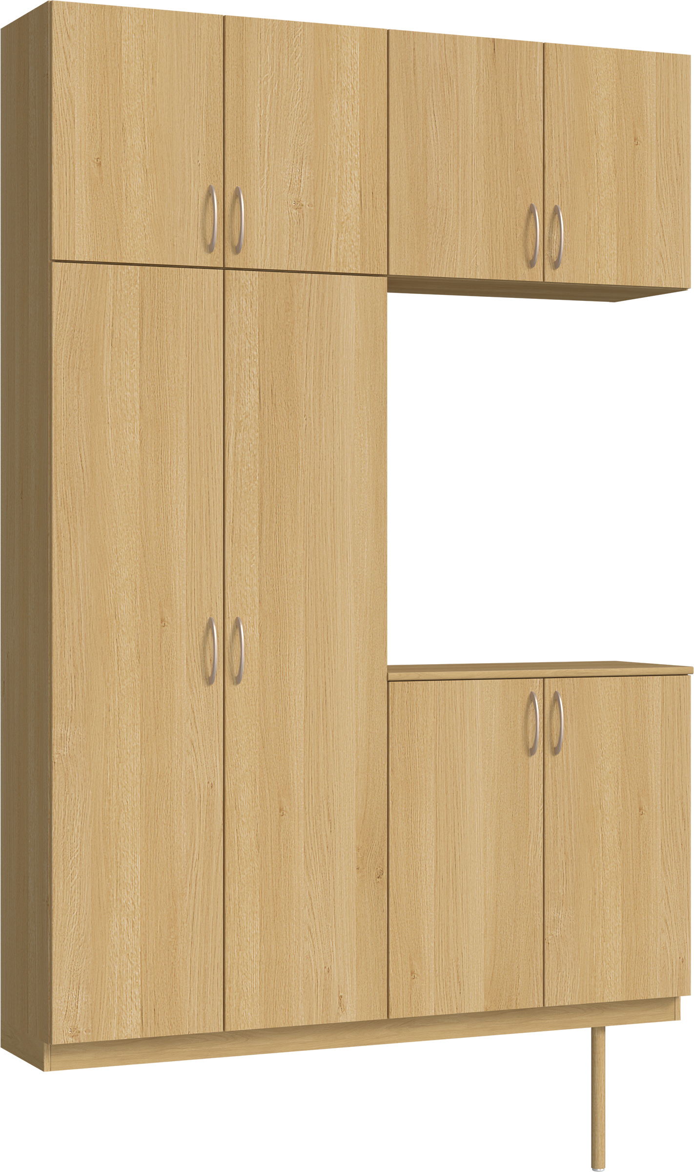 玄関収納　イエリア　開き戸ユニット　フラット縦木目　Ｓ４２　コの字ＰＬＡＮ　シューズ収納　ウッド扉　１６００幅　〈ライトオーカー柄〉　ハンドルラウンド型〈Ｔシルバー色〉