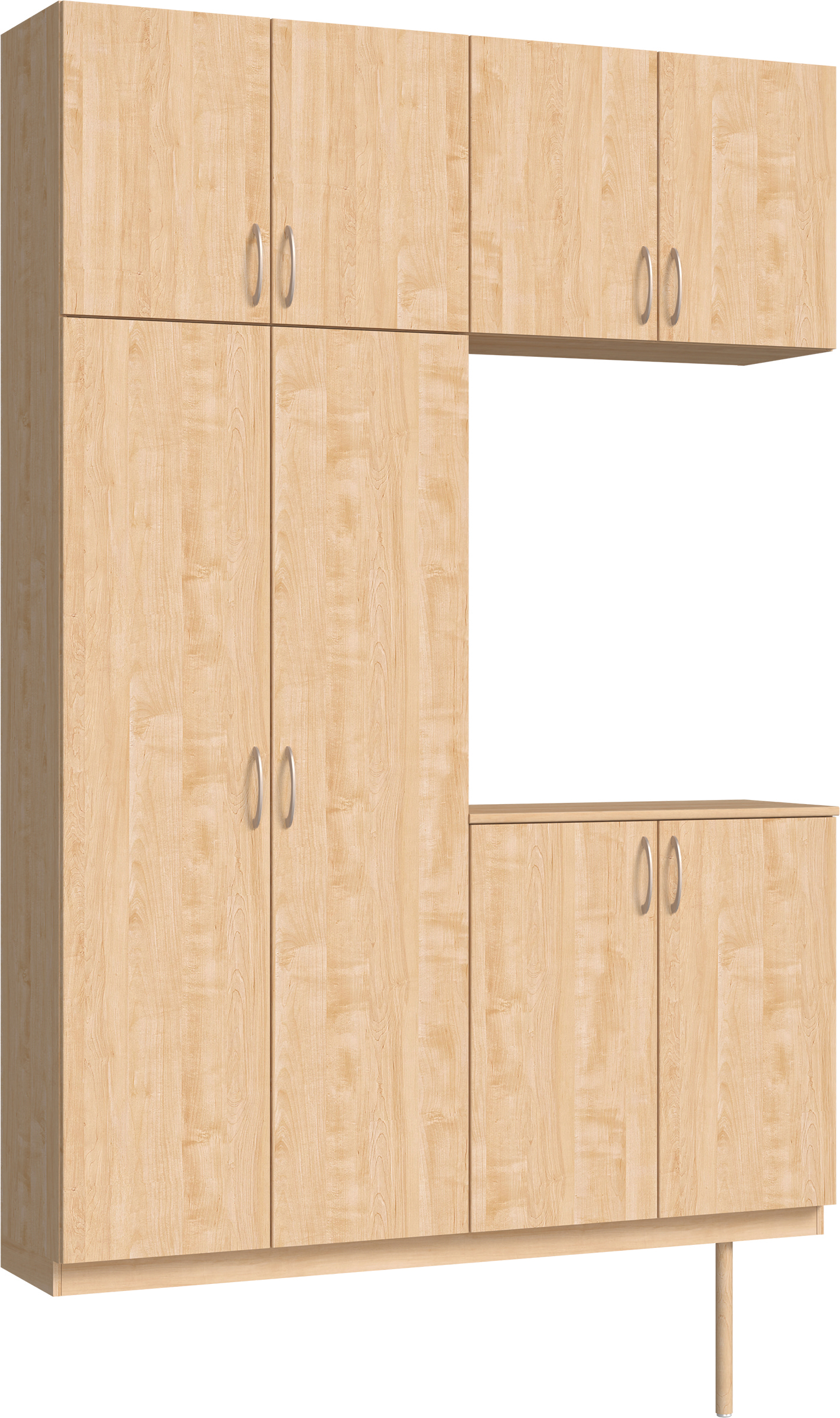 玄関収納　イエリア　開き戸ユニット　フラット縦木目　Ｓ４２　コの字ＰＬＡＮ　シューズ収納　ウッド扉　１６００幅　〈ミルベージュ柄〉　ハンドルラウンド型〈Ｔシルバー色〉