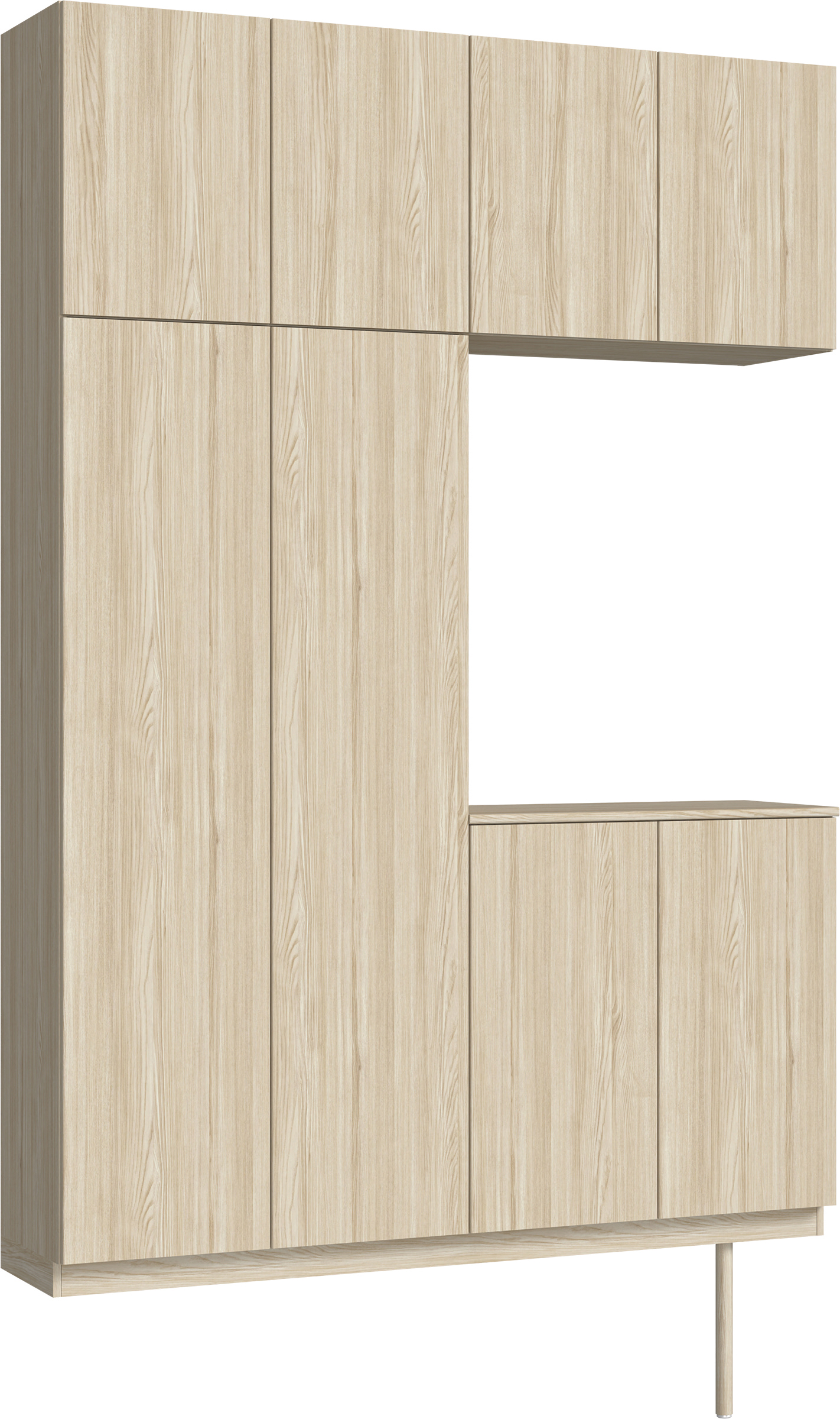 玄関収納　イエリア　開き戸ユニット　フラット縦木目　Ｓ４２　コの字ＰＬＡＮ　シューズ収納　ウッド扉　１６００幅　〈ソフトグレージュ柄〉　ハンドルレス