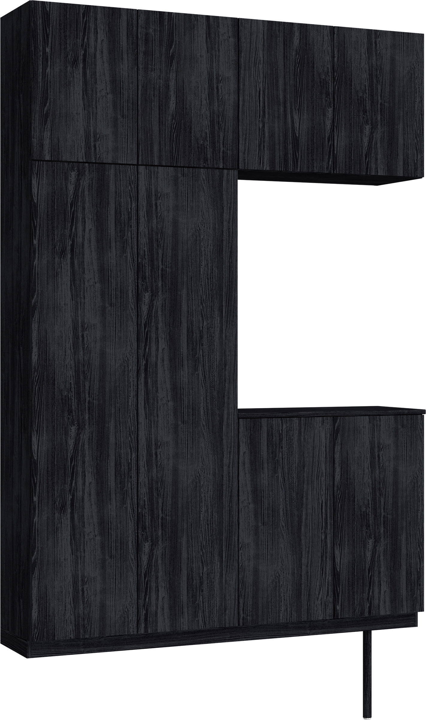 玄関収納　イエリア　開き戸ユニット　フラット縦木目　Ｓ４２　コの字ＰＬＡＮ　シューズ収納　ウッド扉　１６００幅　〈モスブラック柄〉　ハンドルレス