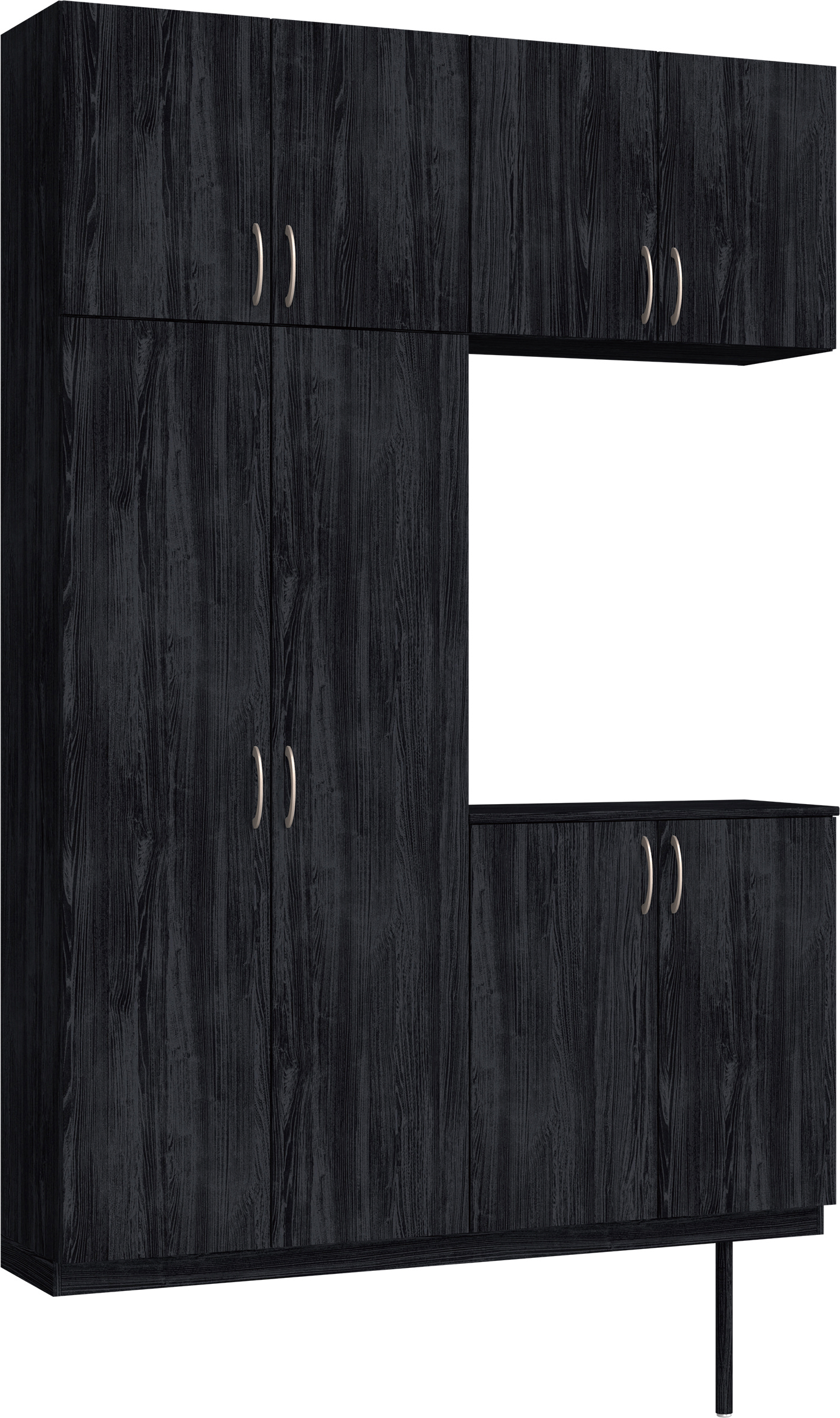 玄関収納　イエリア　開き戸ユニット　フラット縦木目　Ｓ４２　コの字ＰＬＡＮ　シューズ収納　ウッド扉　１６００幅　〈モスブラック柄〉　ハンドルラウンド型〈Ｔシルバー色〉