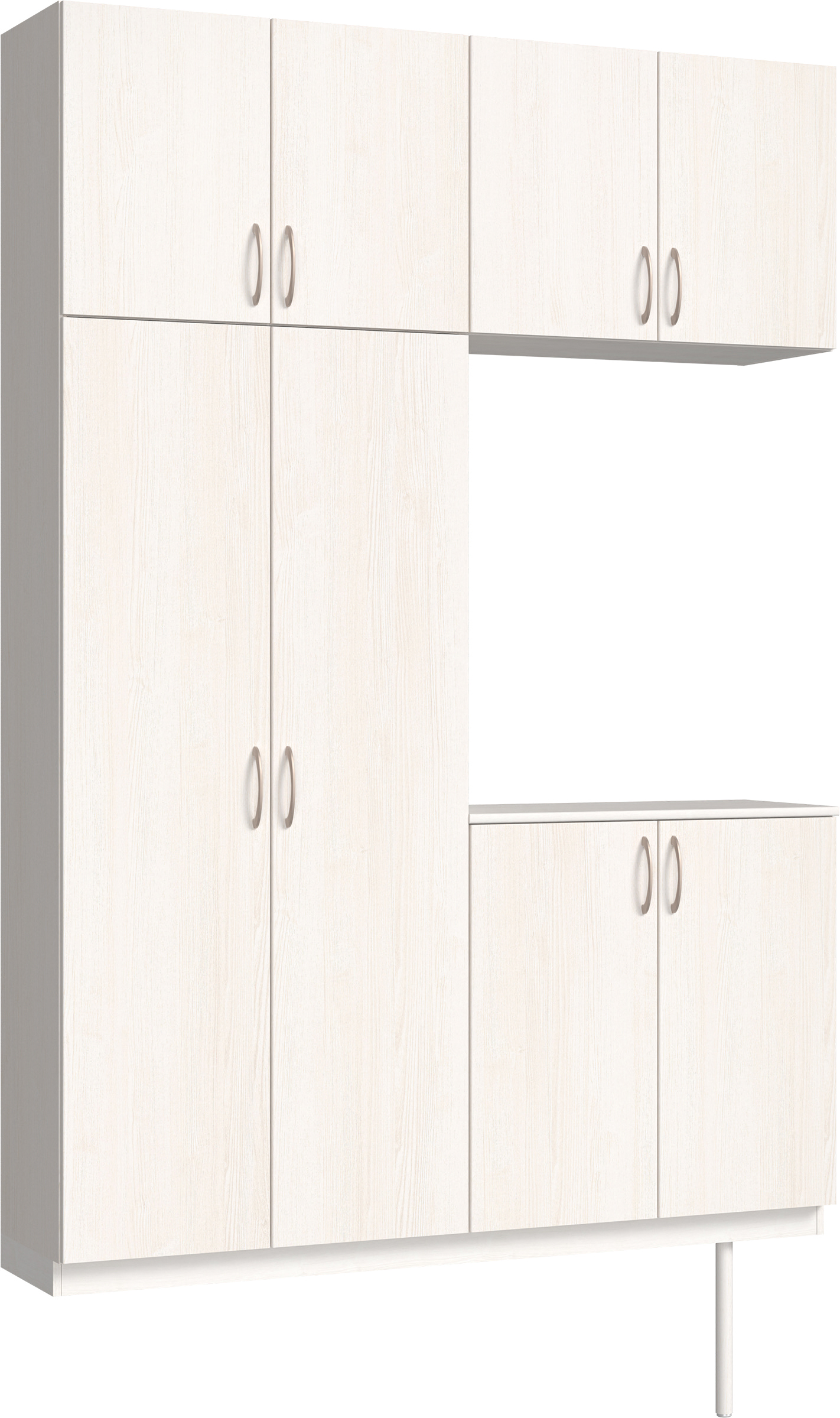 玄関収納　イエリア　開き戸ユニット　フラット縦木目　Ｓ４２　コの字ＰＬＡＮ　シューズ収納　ウッド扉　１６００幅　〈ネオホワイト柄〉　ハンドルラウンド型〈Ｔシルバー色〉