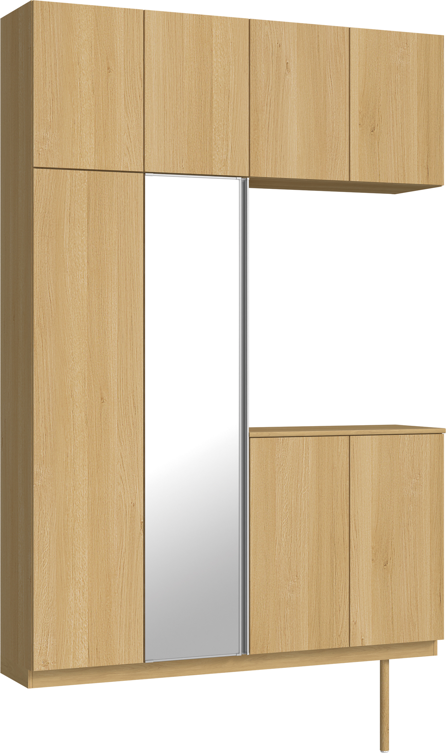 玄関収納　イエリア　開き戸ユニット　フラット縦木目　Ｓ４９　コの字ＰＬＡＮ　シューズ収納　ミラー扉　１６００幅　〈ライトオーカー柄〉　ハンドルレス