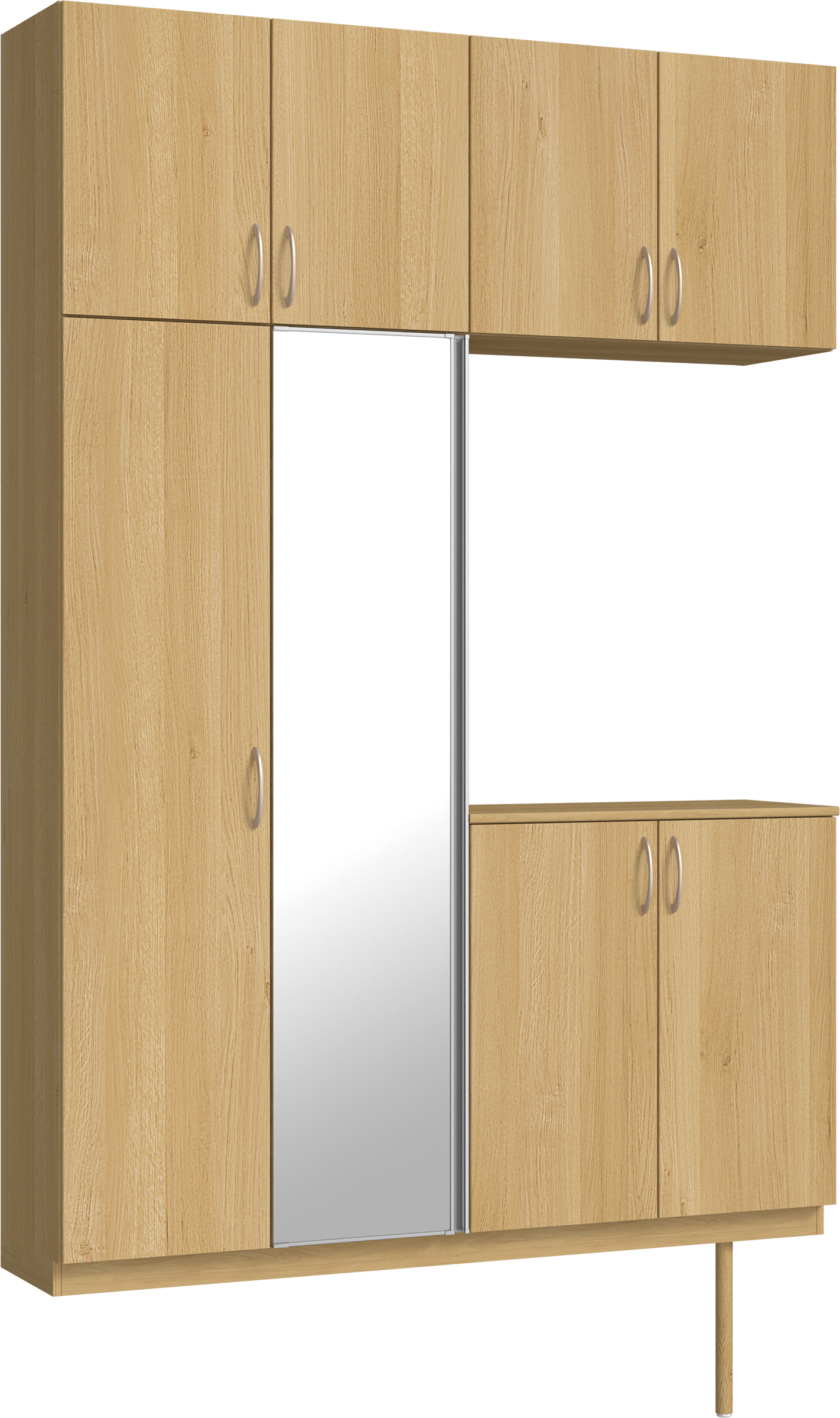玄関収納　イエリア　開き戸ユニット　フラット縦木目　Ｓ４９　コの字ＰＬＡＮ　シューズ収納　ミラー扉　１６００幅　〈ライトオーカー柄〉　ハンドルラウンド型〈Ｔシルバー色〉