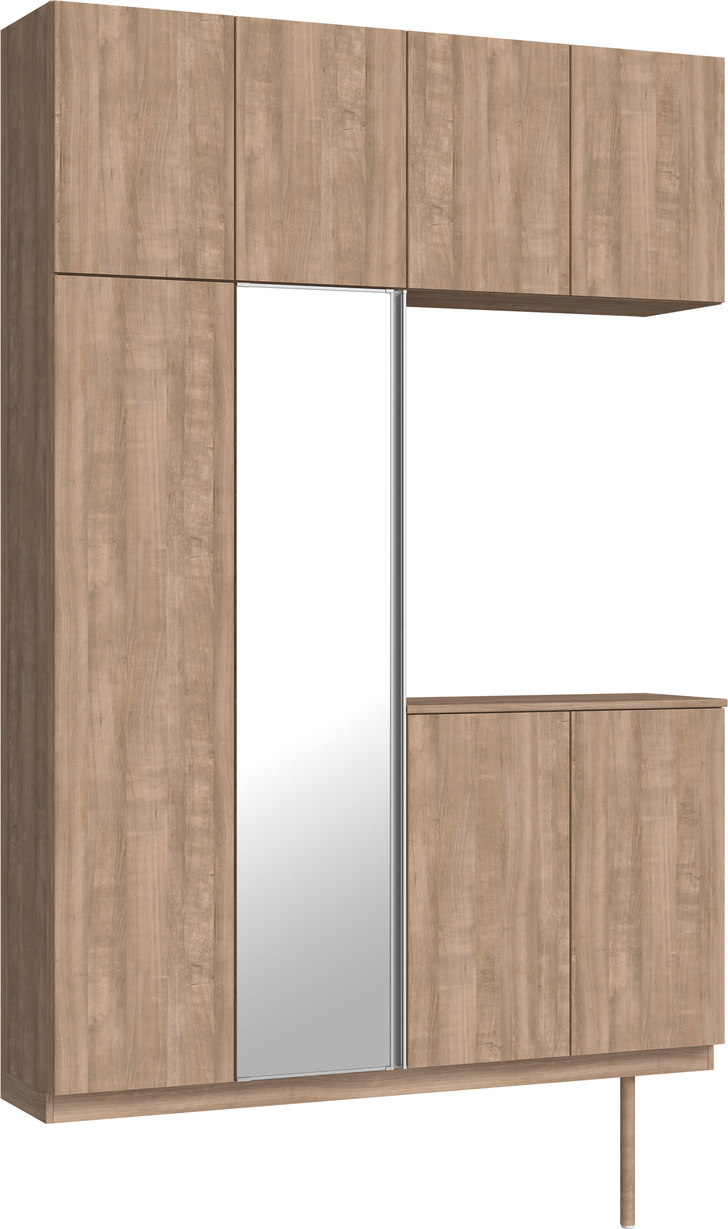 玄関収納　イエリア　開き戸ユニット　フラット縦木目　Ｓ４９　コの字ＰＬＡＮ　シューズ収納　ミラー扉　１６００幅　〈トープグレー柄〉　ハンドルレス