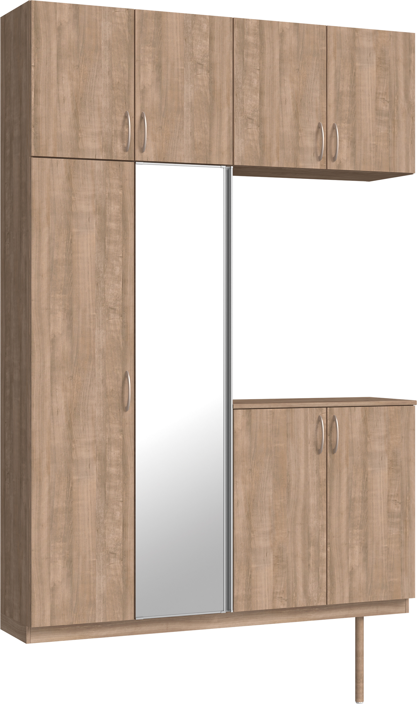 玄関収納　イエリア　開き戸ユニット　フラット縦木目　Ｓ４９　コの字ＰＬＡＮ　シューズ収納　ミラー扉　１６００幅　〈トープグレー柄〉　ハンドルラウンド型〈Ｔシルバー色〉