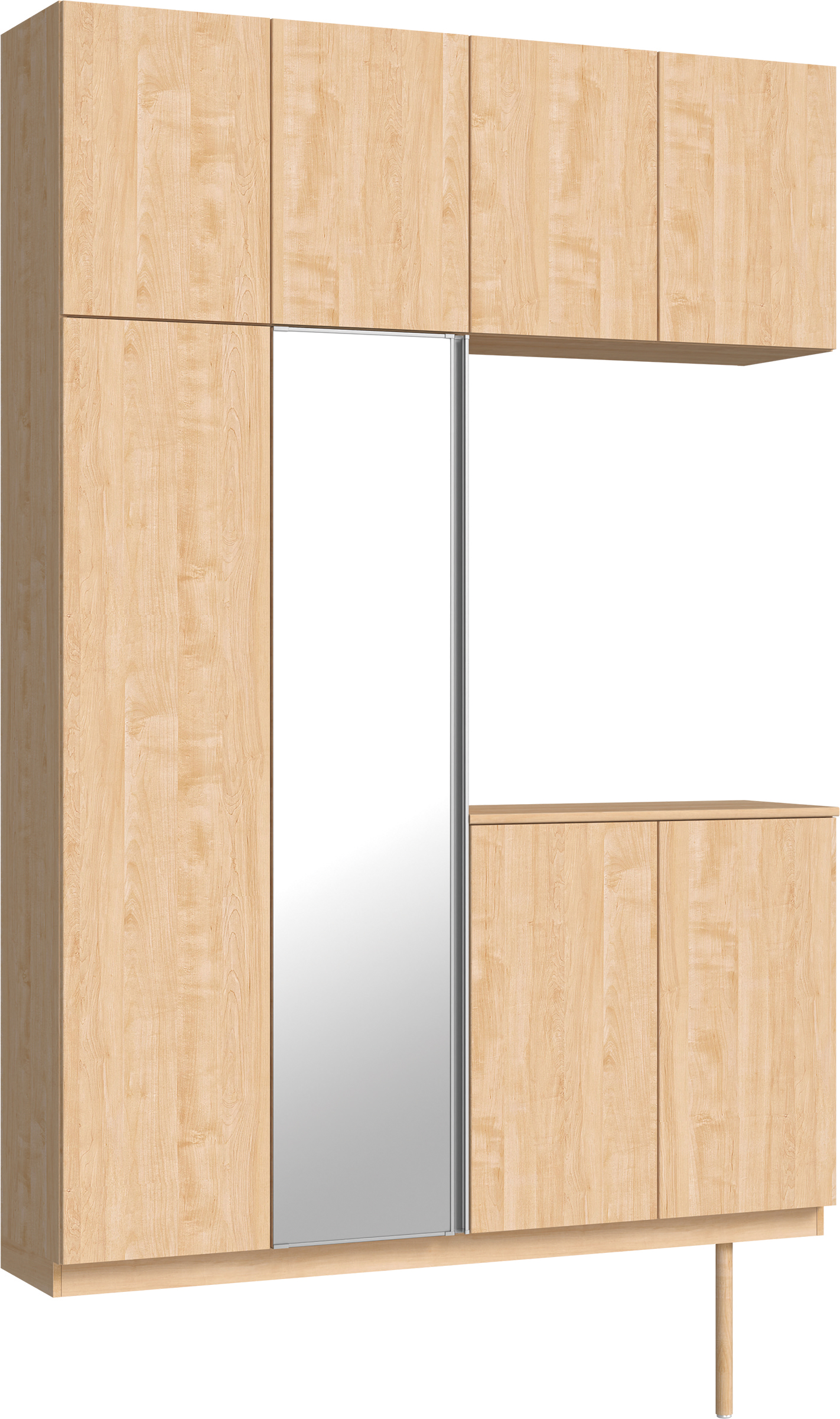 玄関収納　イエリア　開き戸ユニット　フラット縦木目　Ｓ４９　コの字ＰＬＡＮ　シューズ収納　ミラー扉　１６００幅　〈ミルベージュ柄〉　ハンドルレス