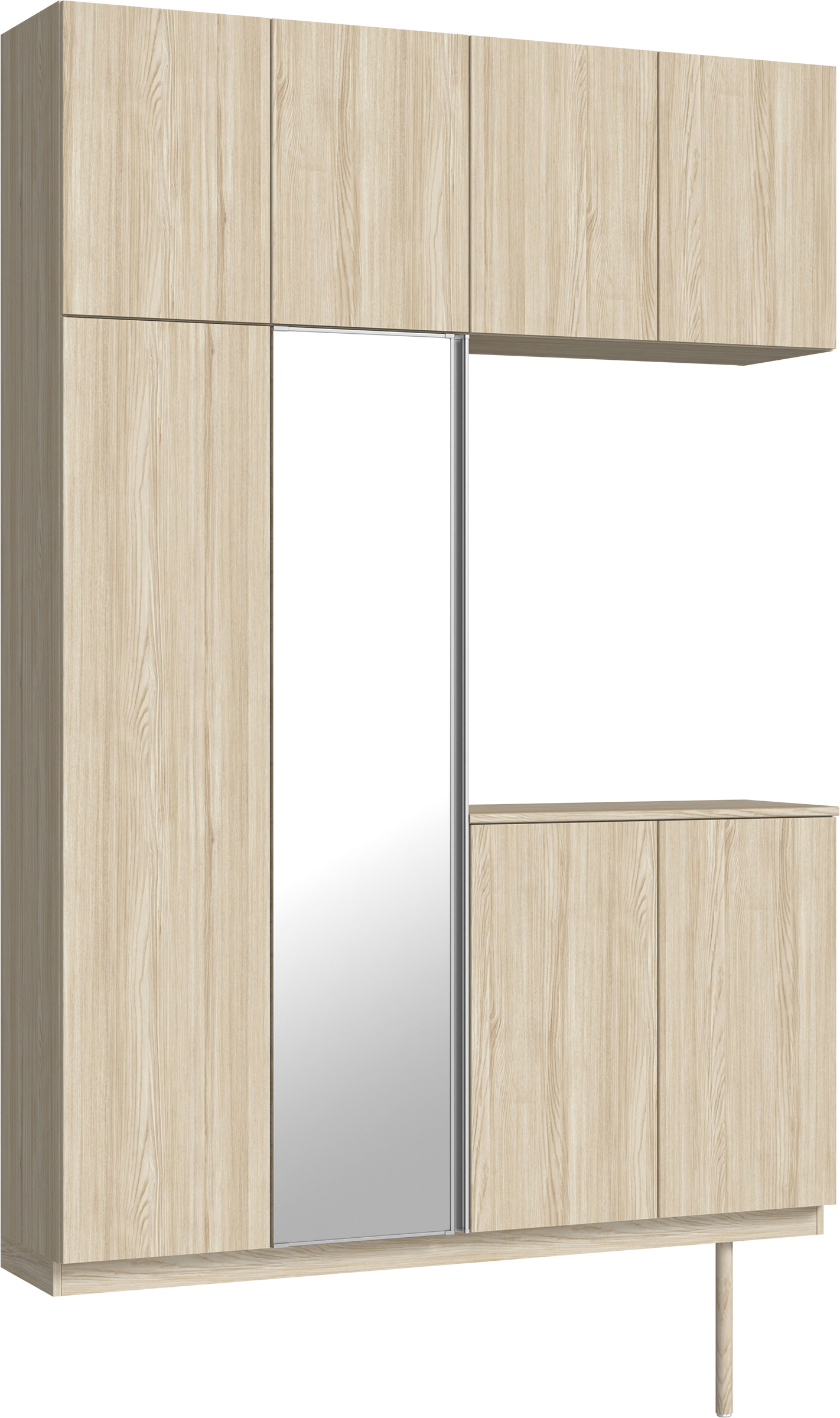 玄関収納　イエリア　開き戸ユニット　フラット縦木目　Ｓ４９　コの字ＰＬＡＮ　シューズ収納　ミラー扉　１６００幅　〈ソフトグレージュ柄〉　ハンドルレス