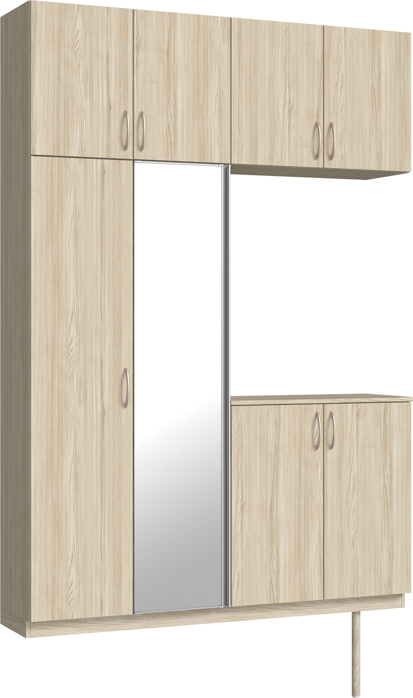 玄関収納　イエリア　開き戸ユニット　フラット縦木目　Ｓ４９　コの字ＰＬＡＮ　シューズ収納　ミラー扉　１６００幅　〈ソフトグレージュ柄〉　ハンドルラウンド型〈Ｔシルバー色〉