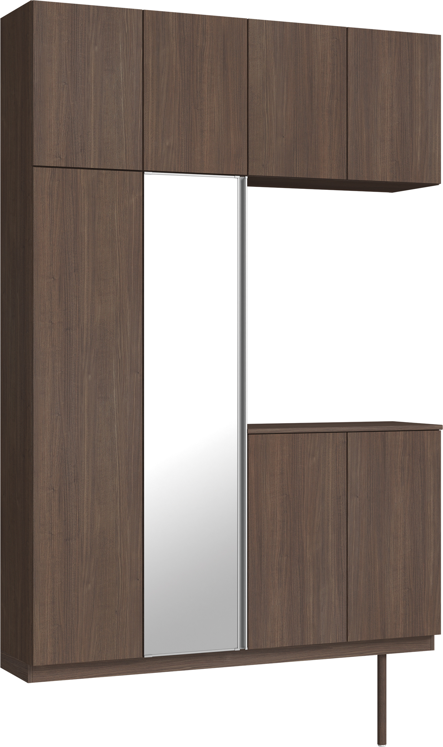 玄関収納　イエリア　開き戸ユニット　フラット縦木目　Ｓ４９　コの字ＰＬＡＮ　シューズ収納　ミラー扉　１６００幅　〈ダルブラウン柄〉　ハンドルレス