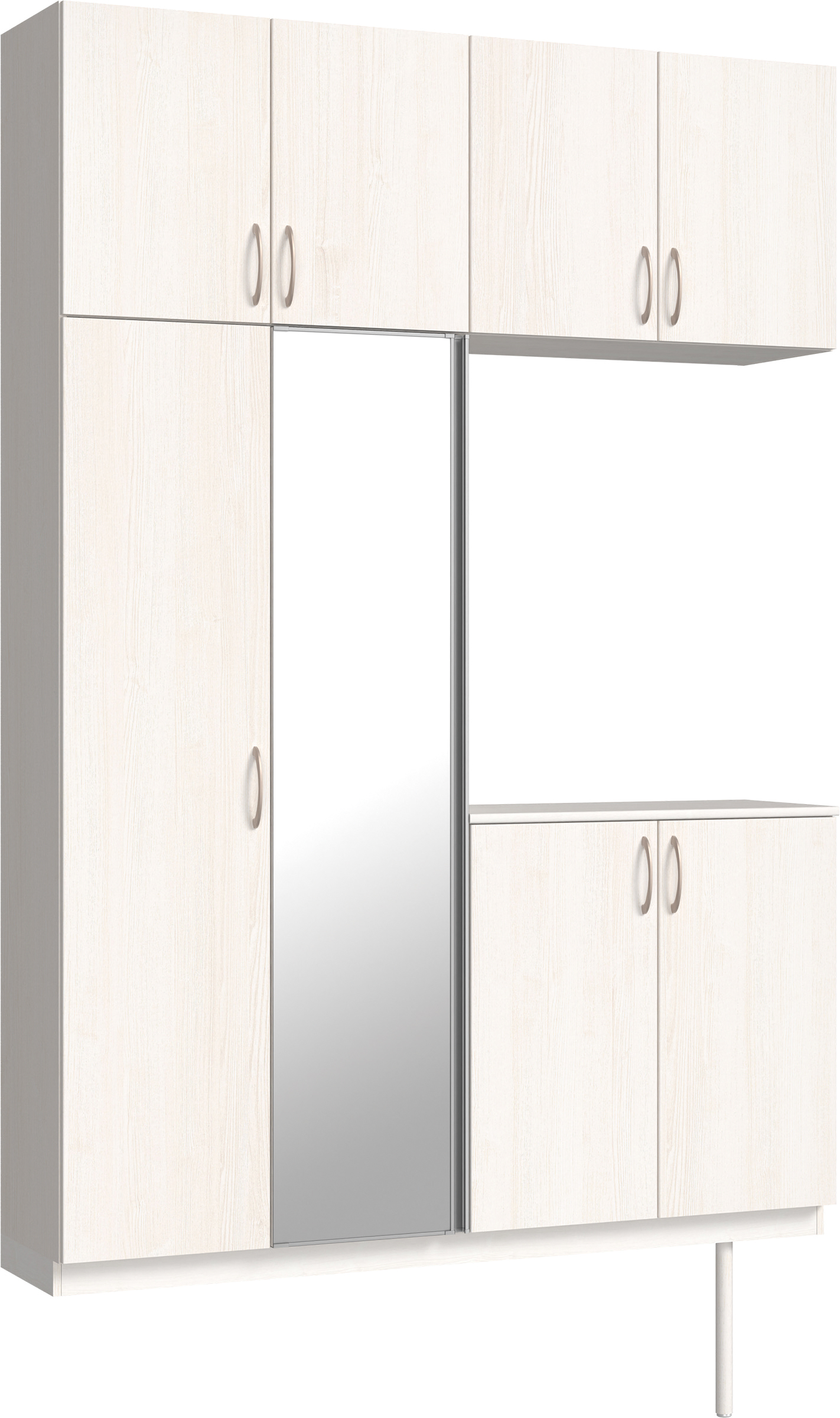 玄関収納　イエリア　開き戸ユニット　フラット縦木目　Ｓ４９　コの字ＰＬＡＮ　シューズ収納　ミラー扉　１６００幅　〈ネオホワイト柄〉　ハンドルラウンド型〈Ｔシルバー色〉