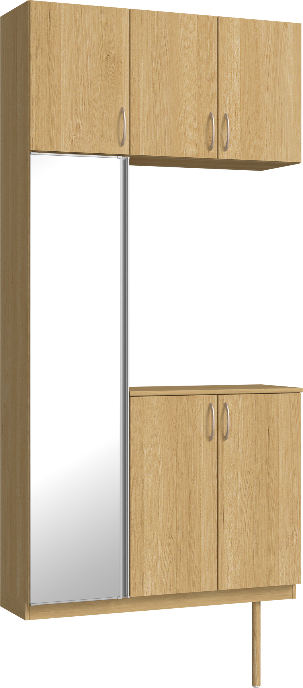 玄関収納　イエリア　開き戸ユニット　フラット縦木目　Ｓ７１　コの字ＰＬＡＮ　シューズ収納　ミラー扉　１１４０幅　〈ライトオーカー柄〉　ハンドルラウンド型〈Ｔシルバー色〉