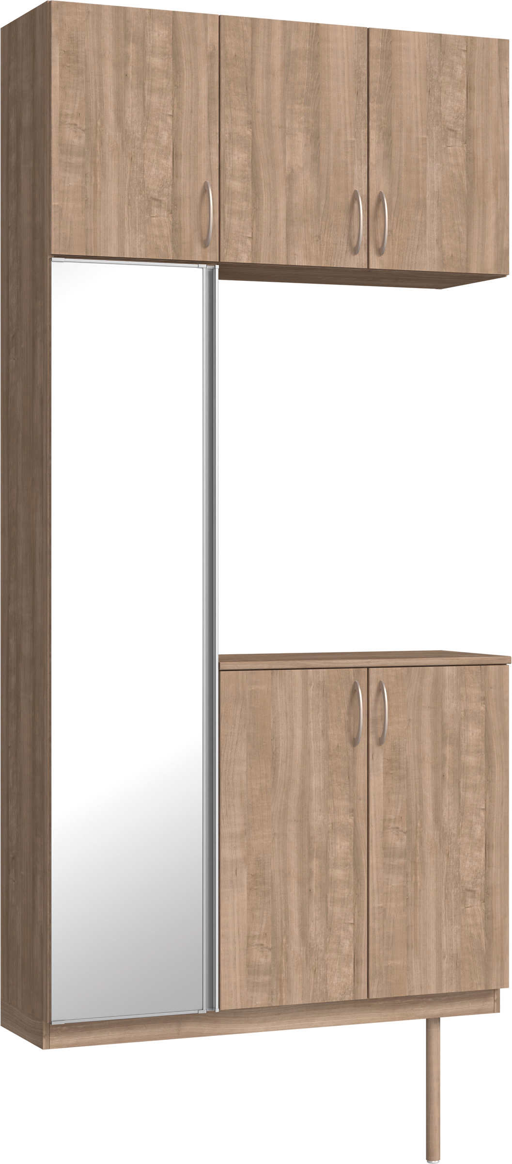 玄関収納　イエリア　開き戸ユニット　フラット縦木目　Ｓ７１　コの字ＰＬＡＮ　シューズ収納　ミラー扉　１１４０幅　〈トープグレー柄〉　ハンドルラウンド型〈Ｔシルバー色〉