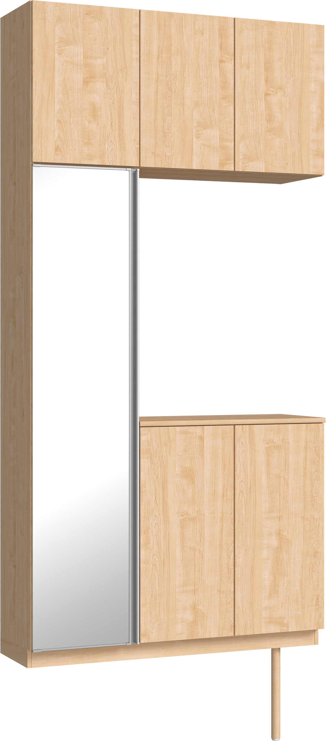 玄関収納　イエリア　開き戸ユニット　フラット縦木目　Ｓ７１　コの字ＰＬＡＮ　シューズ収納　ミラー扉　１１４０幅　〈ミルベージュ柄〉　ハンドルレス