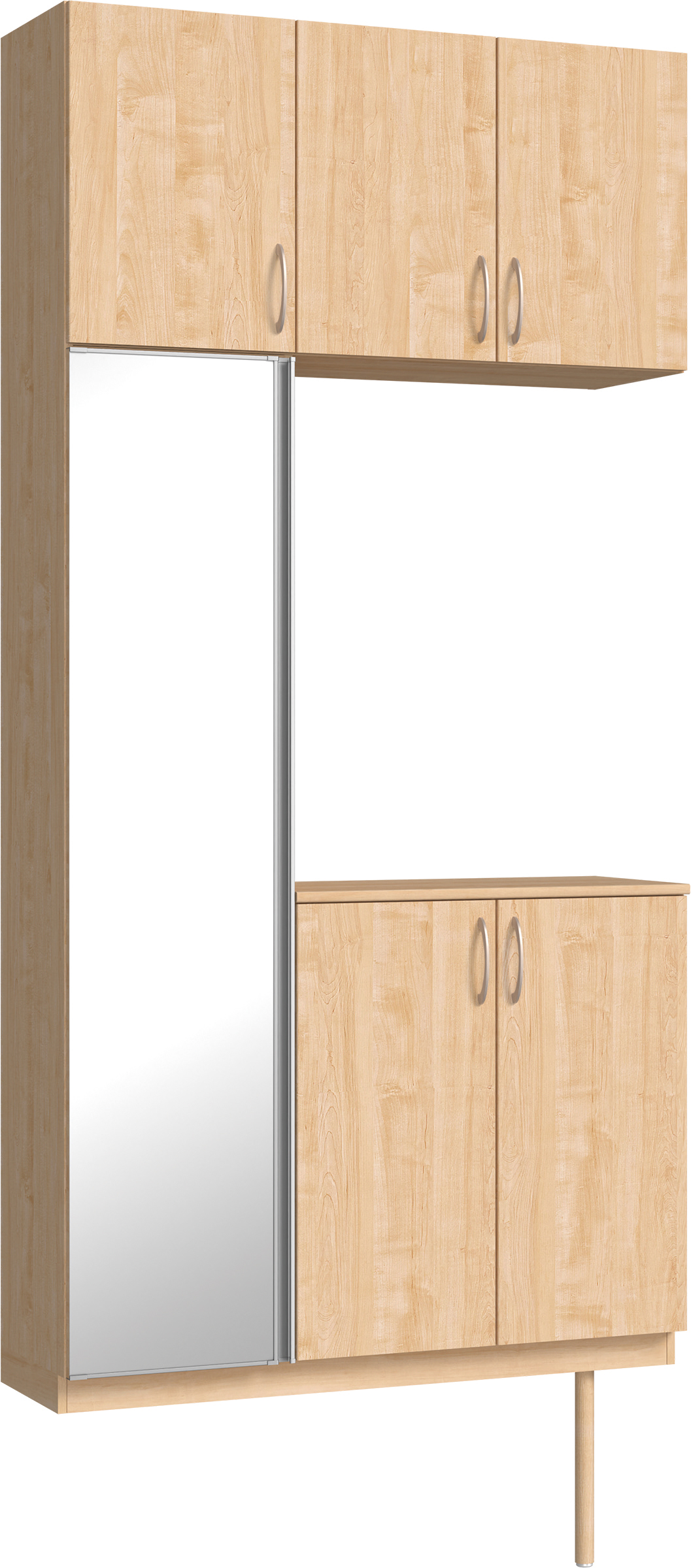 玄関収納　イエリア　開き戸ユニット　フラット縦木目　Ｓ７１　コの字ＰＬＡＮ　シューズ収納　ミラー扉　１１４０幅　〈ミルベージュ柄〉　ハンドルラウンド型〈Ｔシルバー色〉