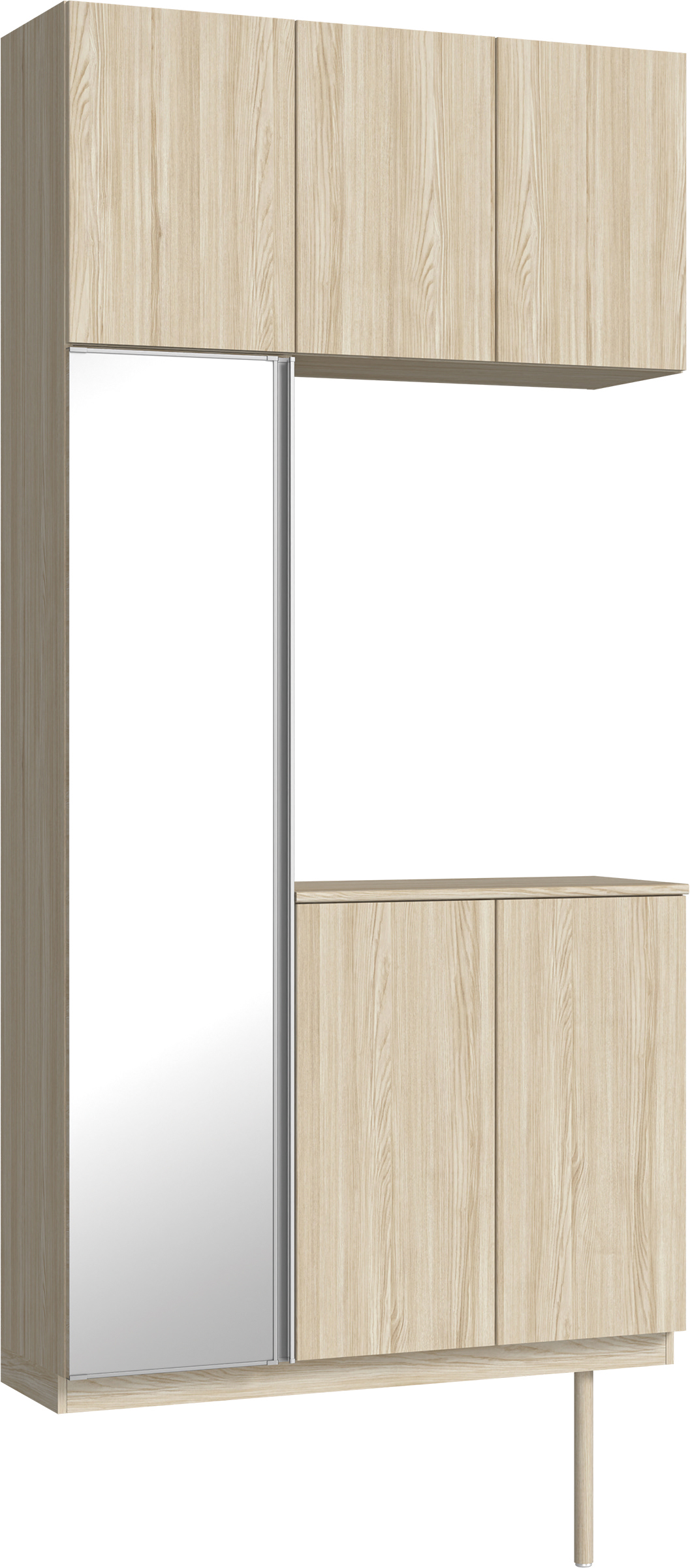 玄関収納　イエリア　開き戸ユニット　フラット縦木目　Ｓ７１　コの字ＰＬＡＮ　シューズ収納　ミラー扉　１１４０幅　〈ソフトグレージュ柄〉　ハンドルレス