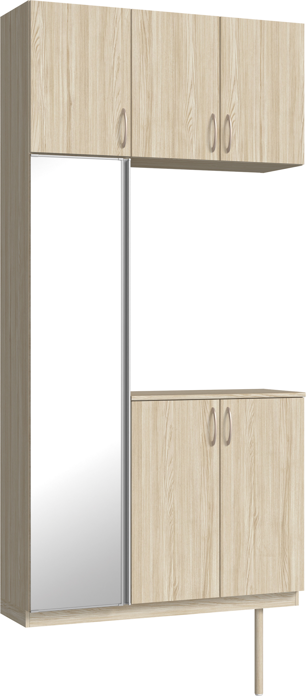 玄関収納　イエリア　開き戸ユニット　フラット縦木目　Ｓ７１　コの字ＰＬＡＮ　シューズ収納　ミラー扉　１１４０幅　〈ソフトグレージュ柄〉　ハンドルラウンド型〈Ｔシルバー色〉