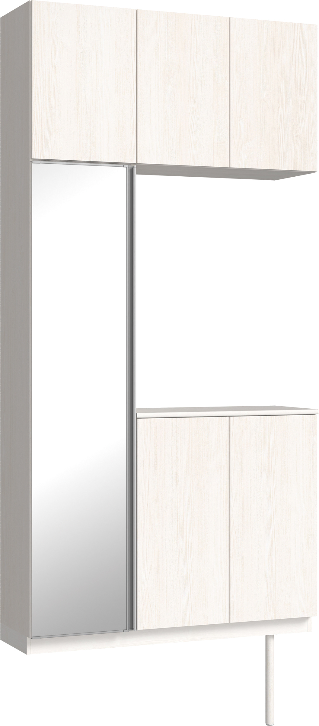 玄関収納　イエリア　開き戸ユニット　フラット縦木目　Ｓ７１　コの字ＰＬＡＮ　シューズ収納　ミラー扉　１１４０幅　〈ネオホワイト柄〉　ハンドルレス