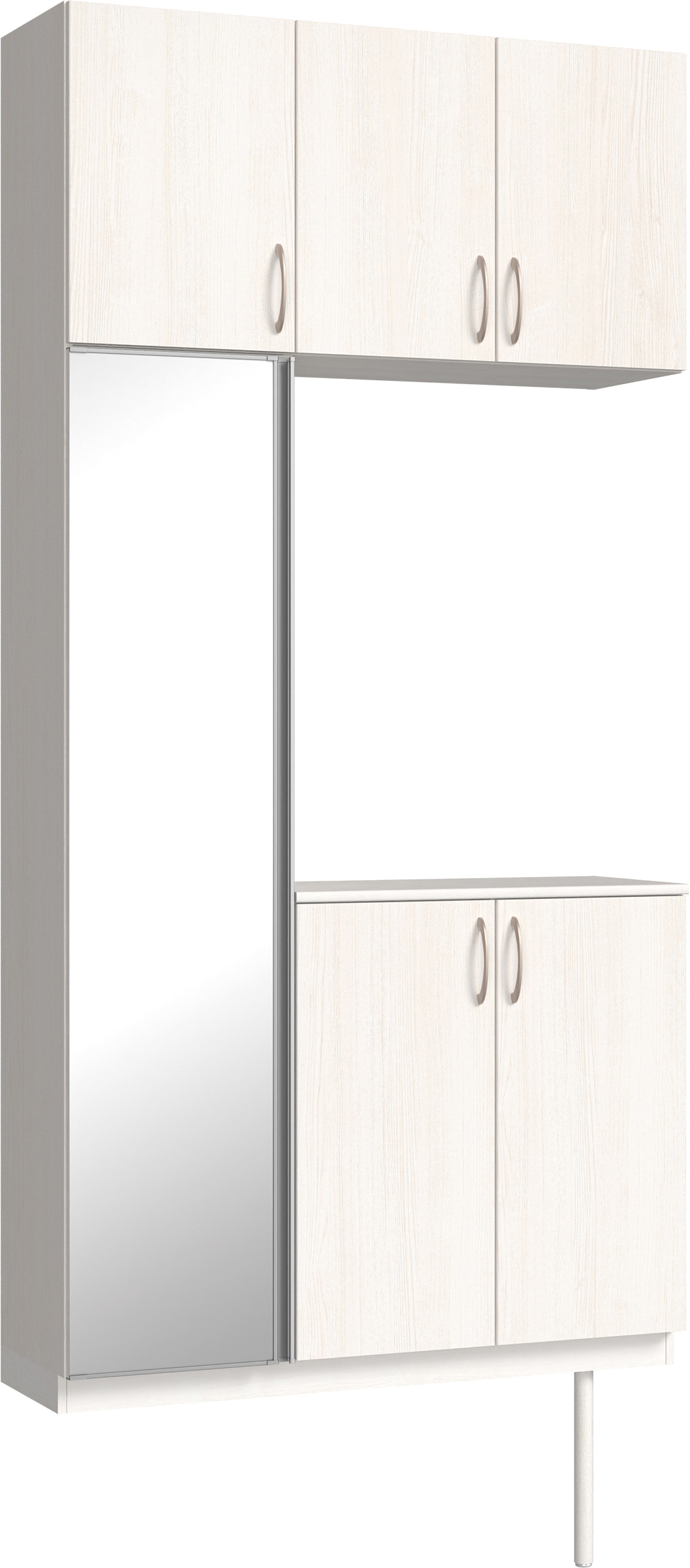 玄関収納　イエリア　開き戸ユニット　フラット縦木目　Ｓ７１　コの字ＰＬＡＮ　シューズ収納　ミラー扉　１１４０幅　〈ネオホワイト柄〉　ハンドルラウンド型〈Ｔシルバー色〉