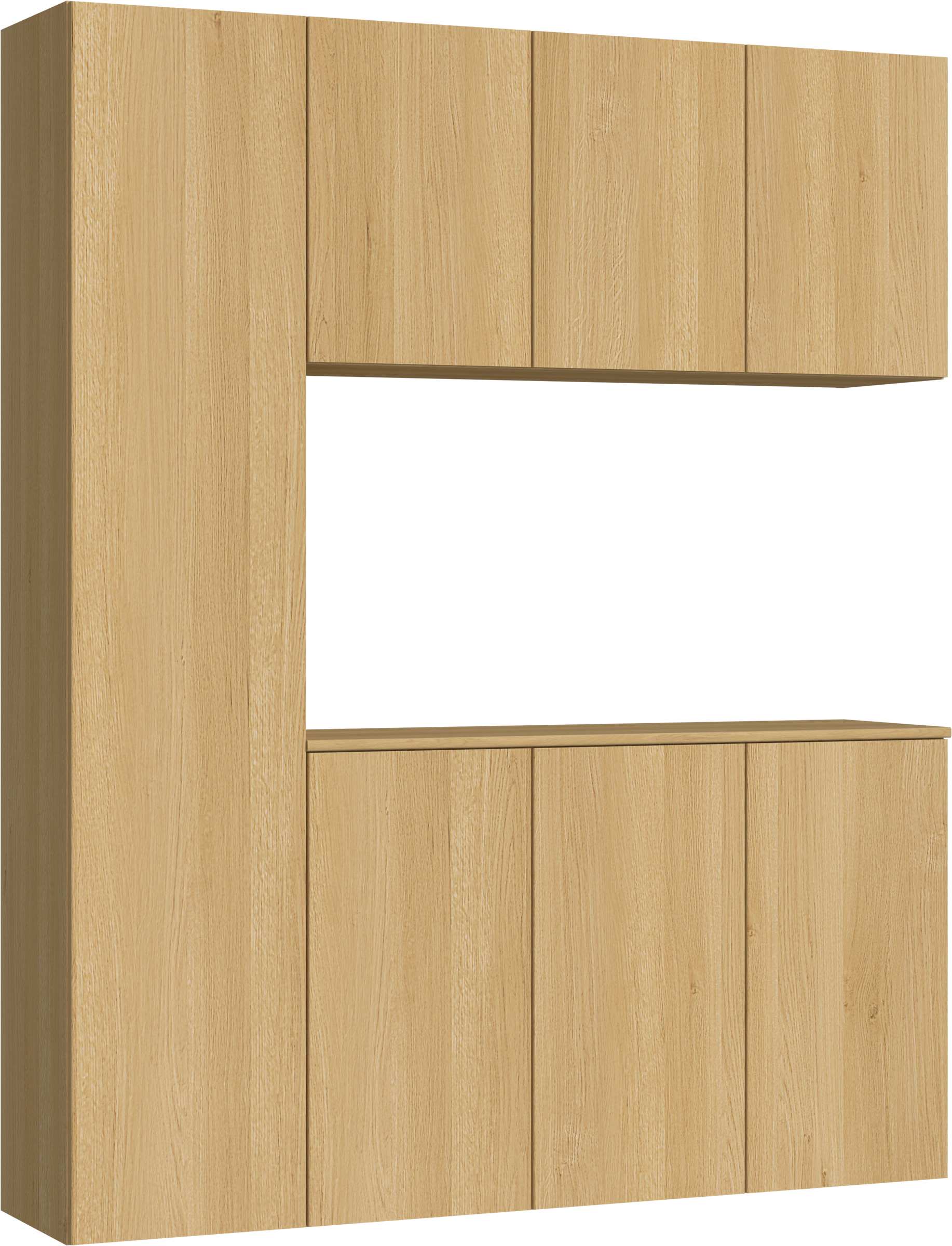 玄関収納　イエリア　開き戸ユニット　フラット縦木目　Ｓ８０　コの字ＰＬＡＮ　シューズ収納　ウッド扉　１６００幅　〈ライトオーカー柄〉　ハンドルレス