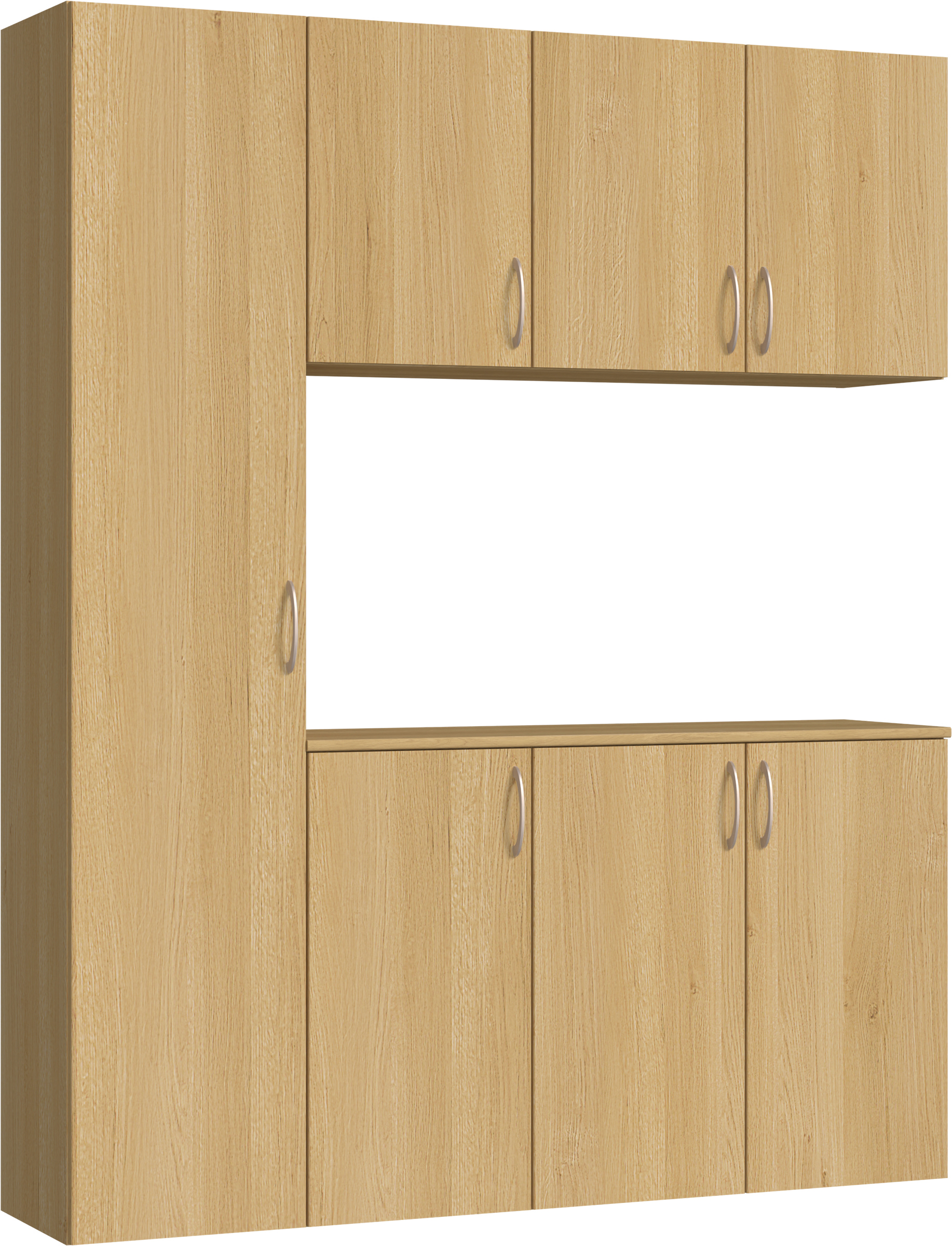 玄関収納　イエリア　開き戸ユニット　フラット縦木目　Ｓ８０　コの字ＰＬＡＮ　シューズ収納　ウッド扉　１６００幅　〈ライトオーカー柄〉　ハンドルラウンド型〈Ｔシルバー色〉