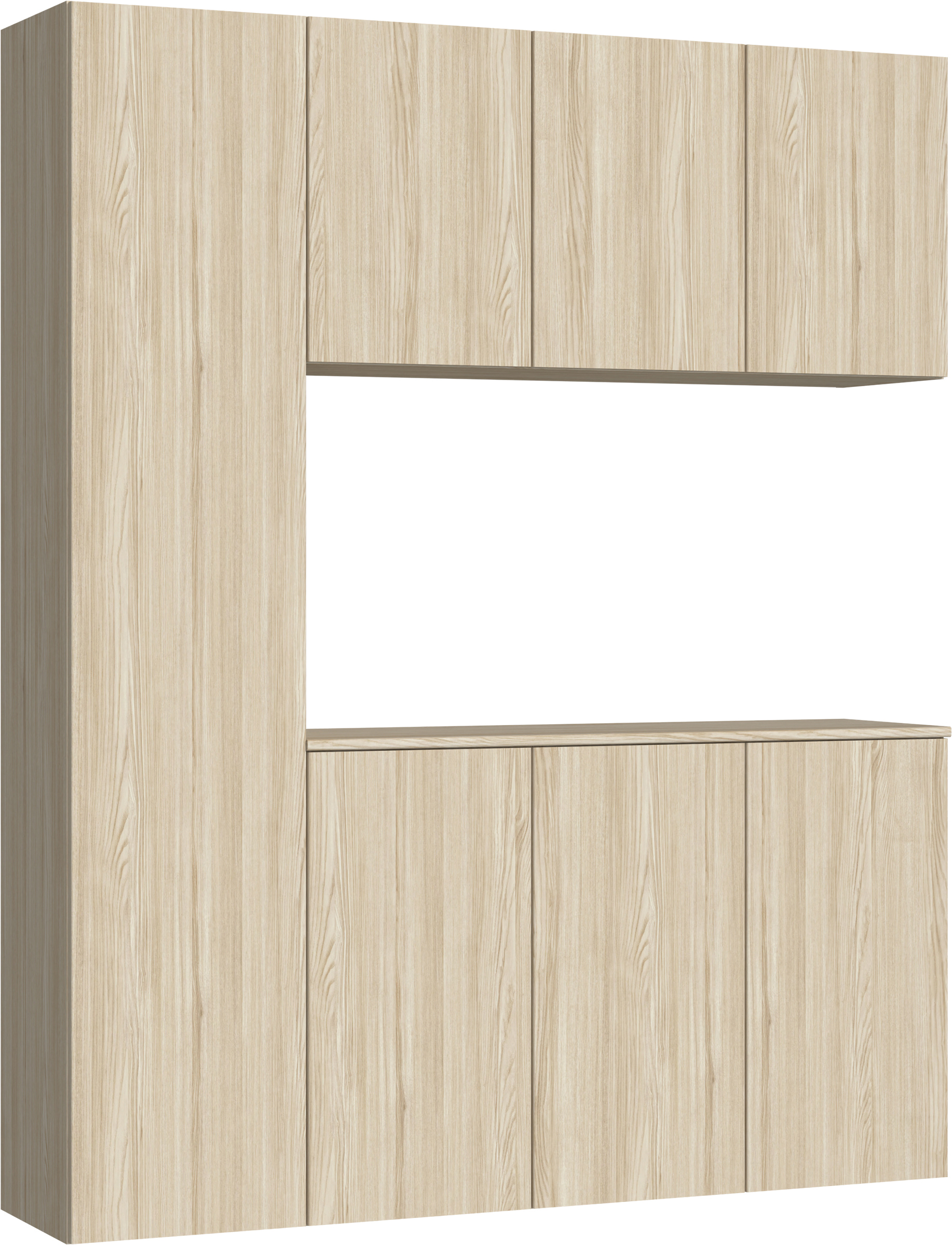 玄関収納　イエリア　開き戸ユニット　フラット縦木目　Ｓ８０　コの字ＰＬＡＮ　シューズ収納　ウッド扉　１６００幅　〈ソフトグレージュ柄〉　ハンドルレス