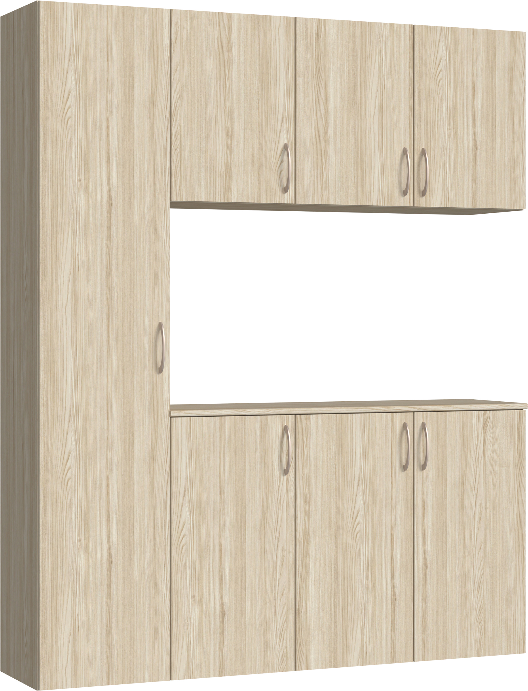 玄関収納　イエリア　開き戸ユニット　フラット縦木目　Ｓ８０　コの字ＰＬＡＮ　シューズ収納　ウッド扉　１６００幅　〈ソフトグレージュ柄〉　ハンドルラウンド型〈Ｔシルバー色〉