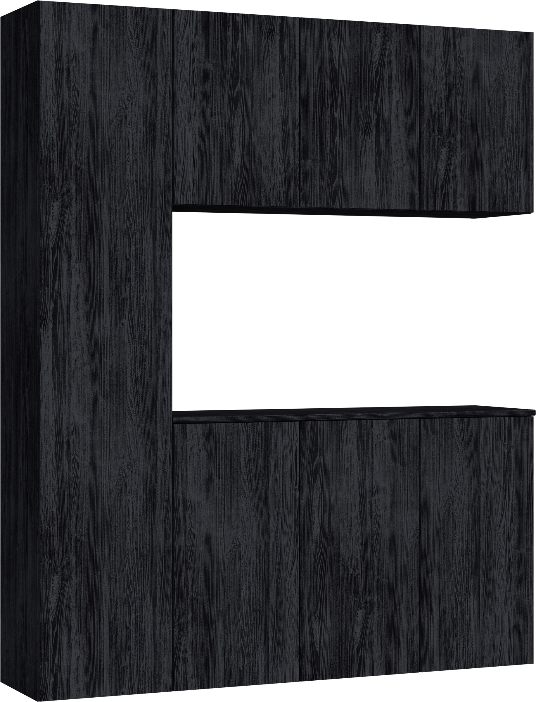 玄関収納　イエリア　開き戸ユニット　フラット縦木目　Ｓ８０　コの字ＰＬＡＮ　シューズ収納　ウッド扉　１６００幅　〈モスブラック柄〉　ハンドルレス