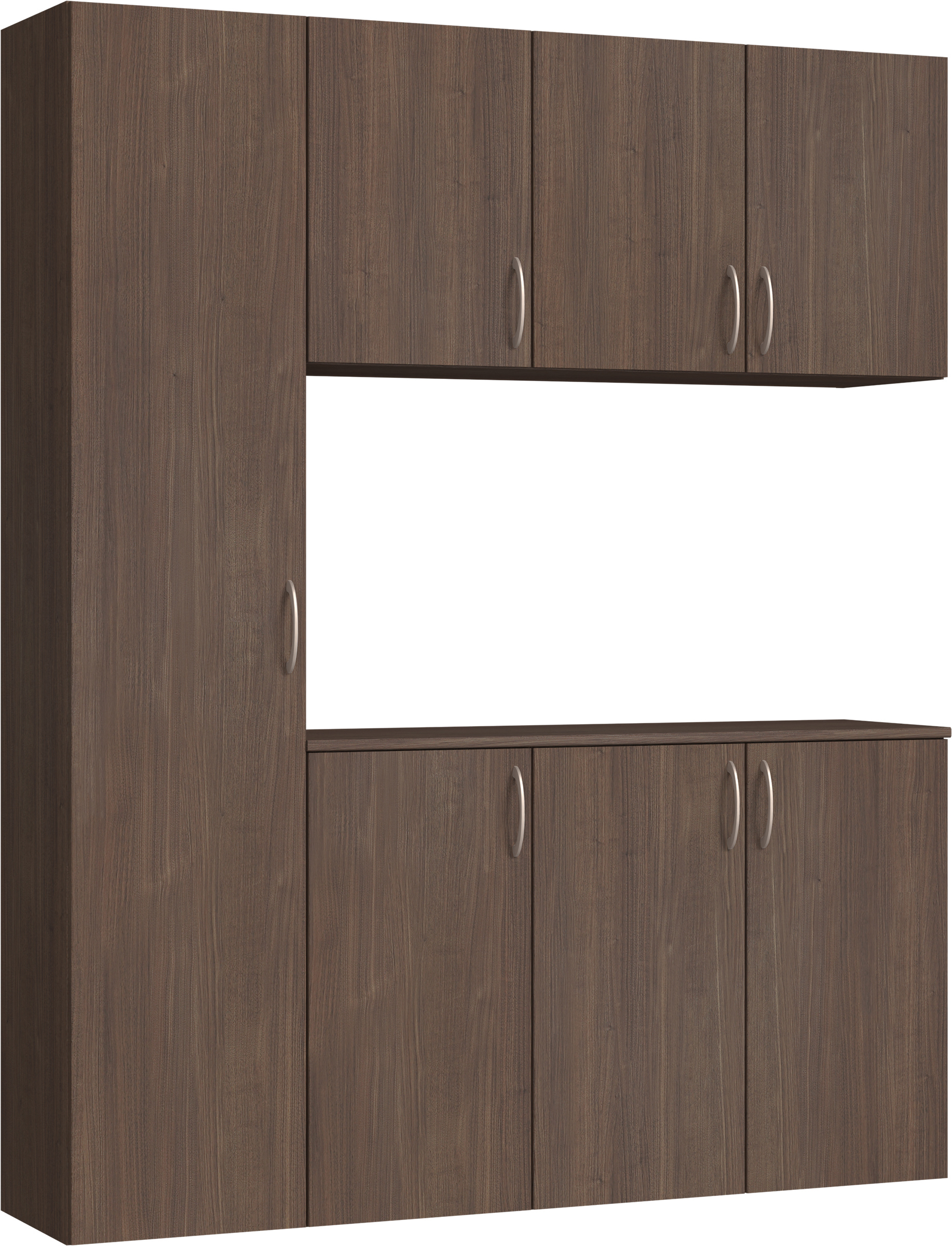 玄関収納　イエリア　開き戸ユニット　フラット縦木目　Ｓ８０　コの字ＰＬＡＮ　シューズ収納　ウッド扉　１６００幅　〈ダルブラウン柄〉　ハンドルラウンド型〈Ｔシルバー色〉