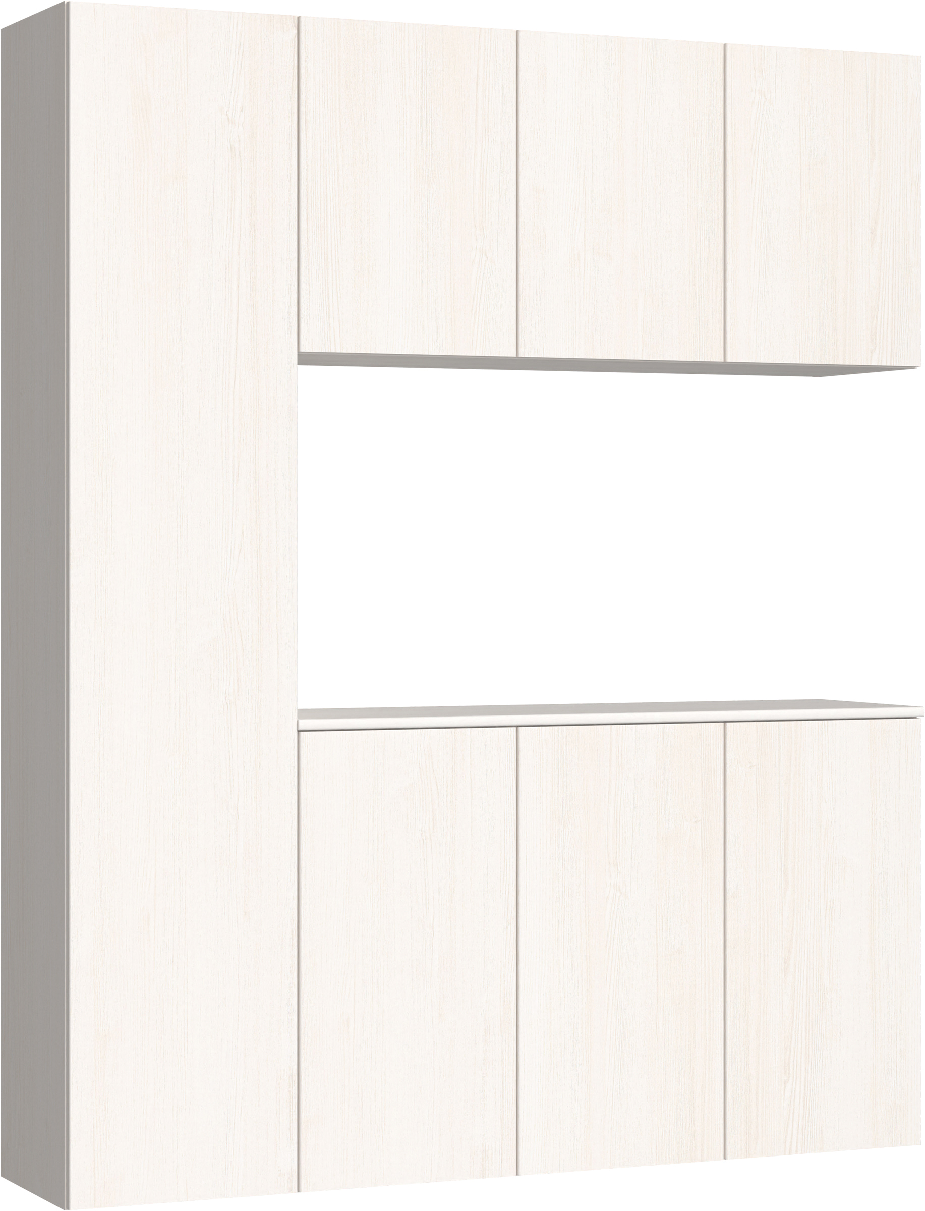 玄関収納　イエリア　開き戸ユニット　フラット縦木目　Ｓ８０　コの字ＰＬＡＮ　シューズ収納　ウッド扉　１６００幅　〈ネオホワイト柄〉　ハンドルレス