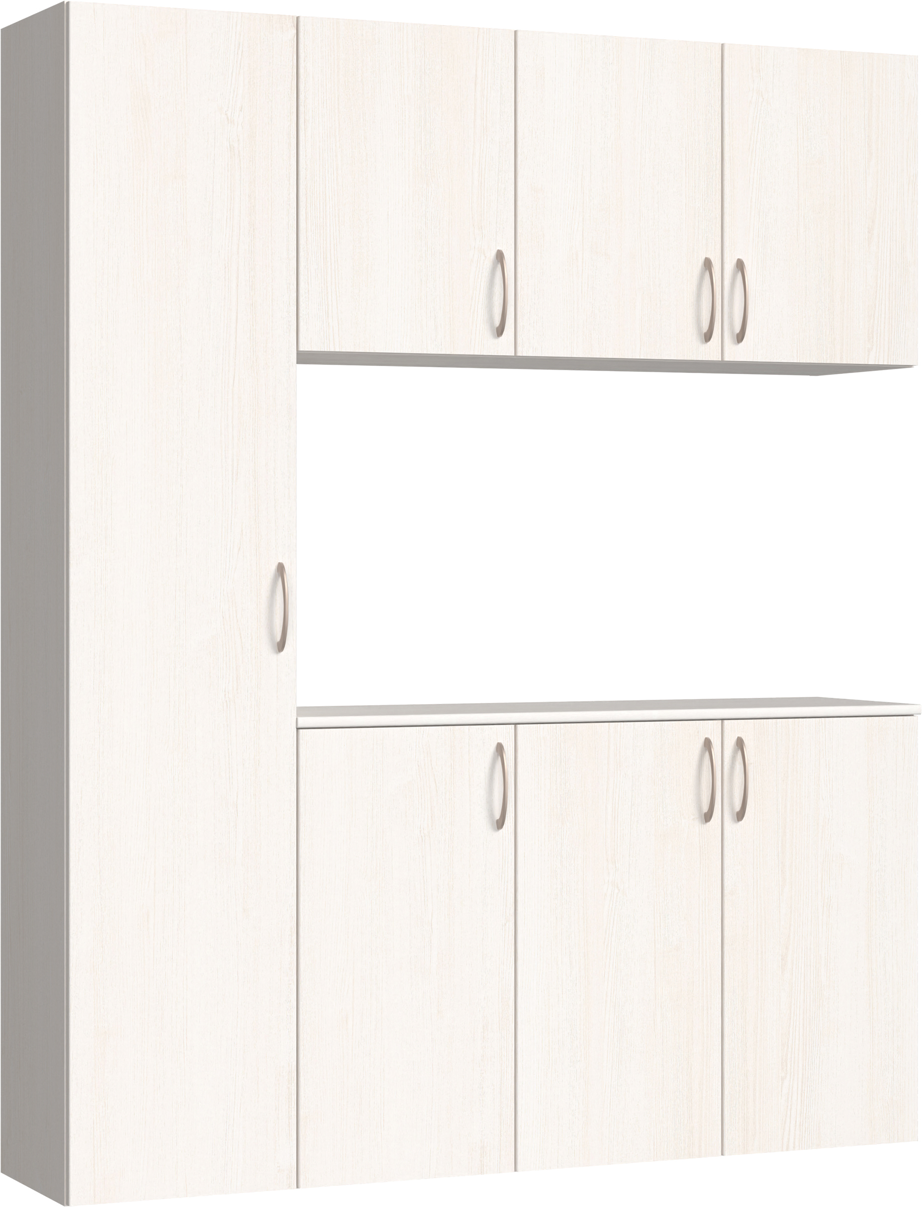 玄関収納　イエリア　開き戸ユニット　フラット縦木目　Ｓ８０　コの字ＰＬＡＮ　シューズ収納　ウッド扉　１６００幅　〈ネオホワイト柄〉　ハンドルラウンド型〈Ｔシルバー色〉