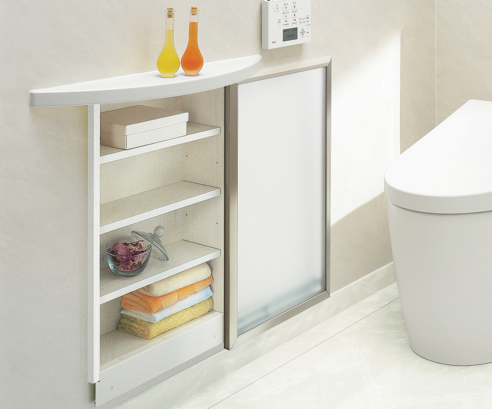 収納　カベピタ　壁厚収納　セット　サニタリー　引戸　３７０Ｓ　〈ミスト〉　左引き