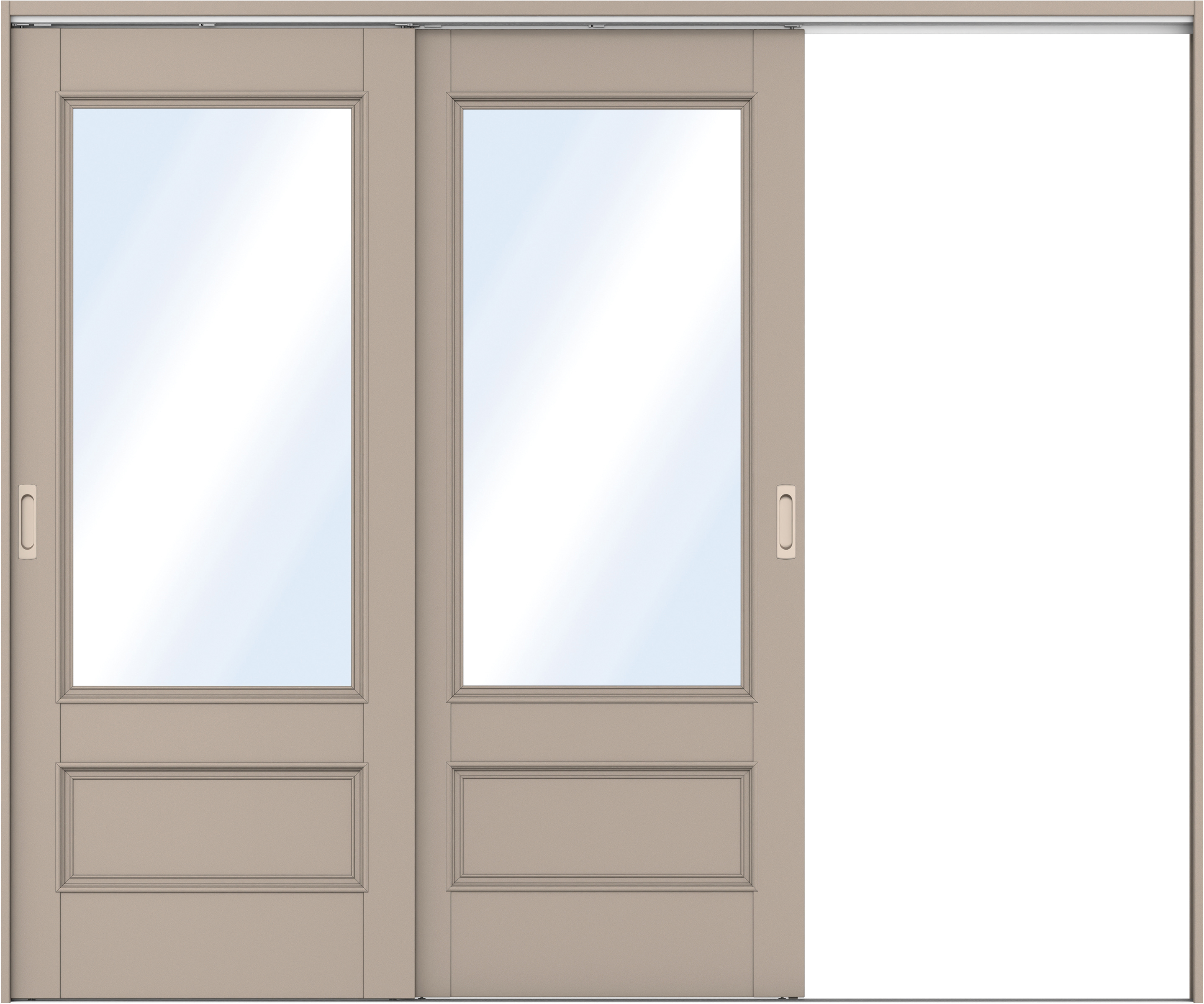 リビングドア　イエリア　吊戸・２枚片引　扉セット　Ｍ２デザイン　２４３７幅用　２０００高　〈フォググレー柄〉　右引用　錠なし　ラクラクローズ付用