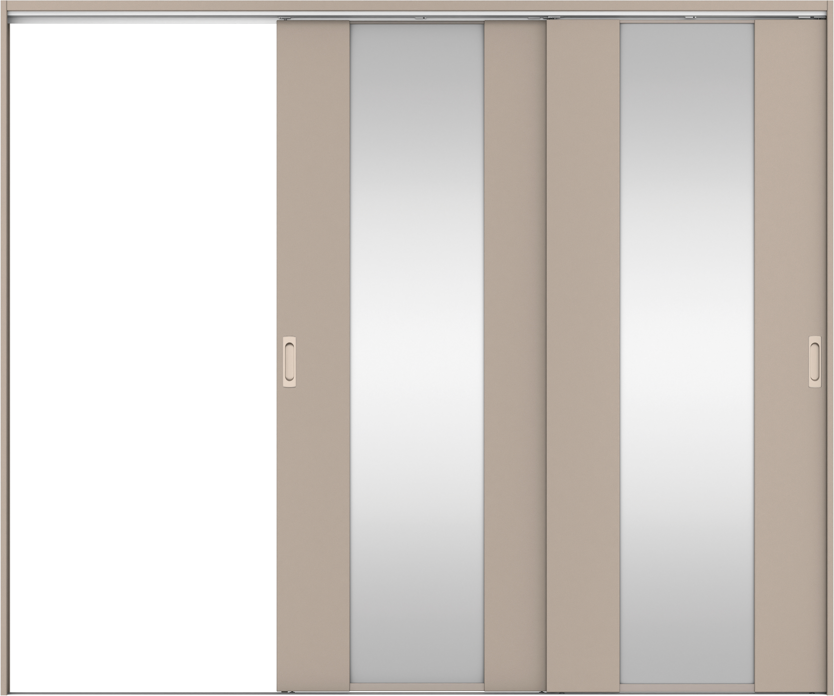 リビングドア　イエリア　吊戸・２枚片引　扉セット　４Ｐデザイン　２４３７幅用　２０００高　〈フォググレー柄〉　左引用　錠なし　ラクラクローズ付用