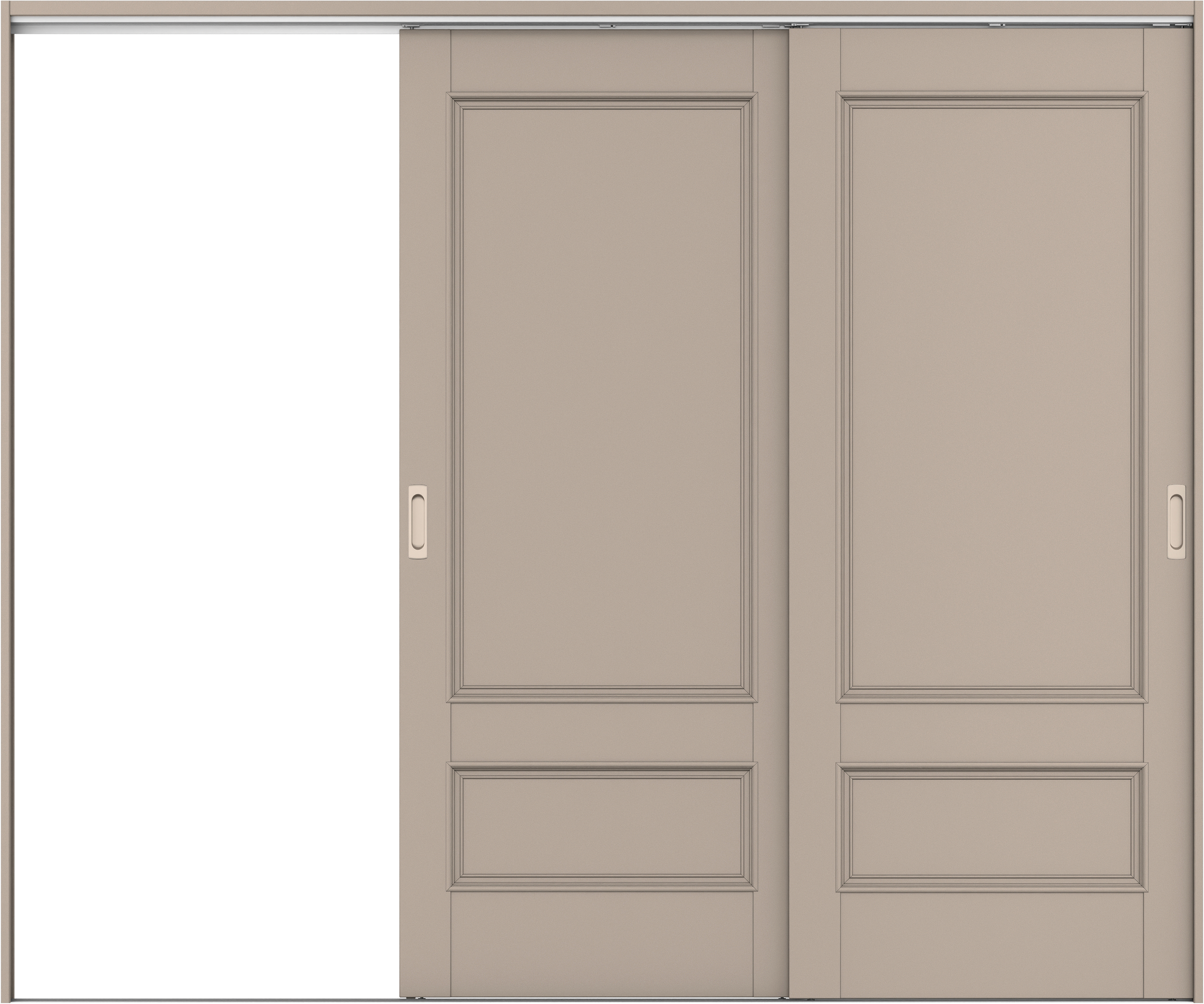 リビングドア　イエリア　吊戸・２枚片引　扉セット　Ｍ１デザイン　２４３７幅用　２０００高　〈フォググレー柄〉　左引用　錠なし　ラクラクローズ付用