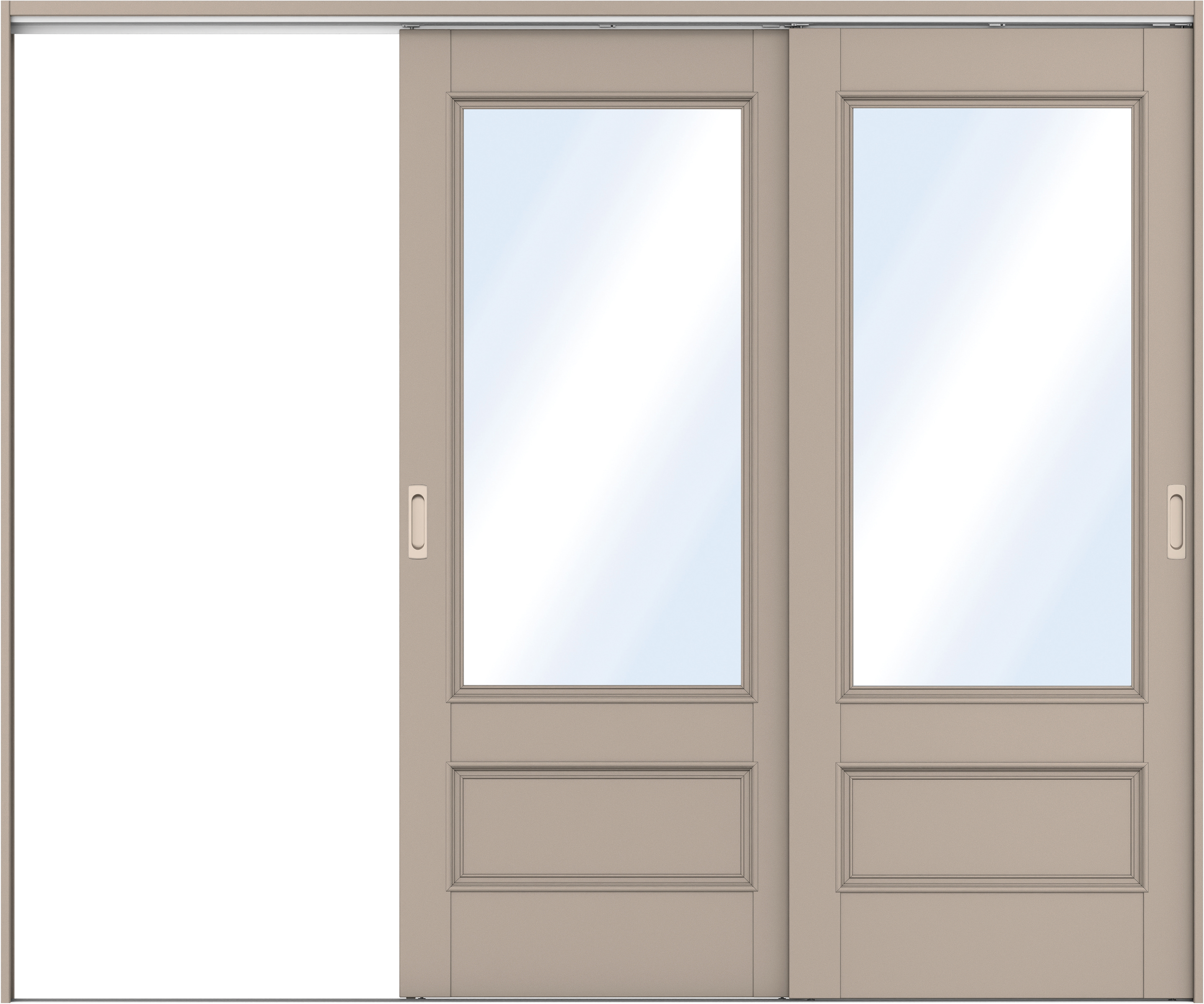 リビングドア　イエリア　吊戸・２枚片引　扉セット　Ｍ２デザイン　２４３７幅用　２０００高　〈フォググレー柄〉　左引用　錠なし　ラクラクローズ付用